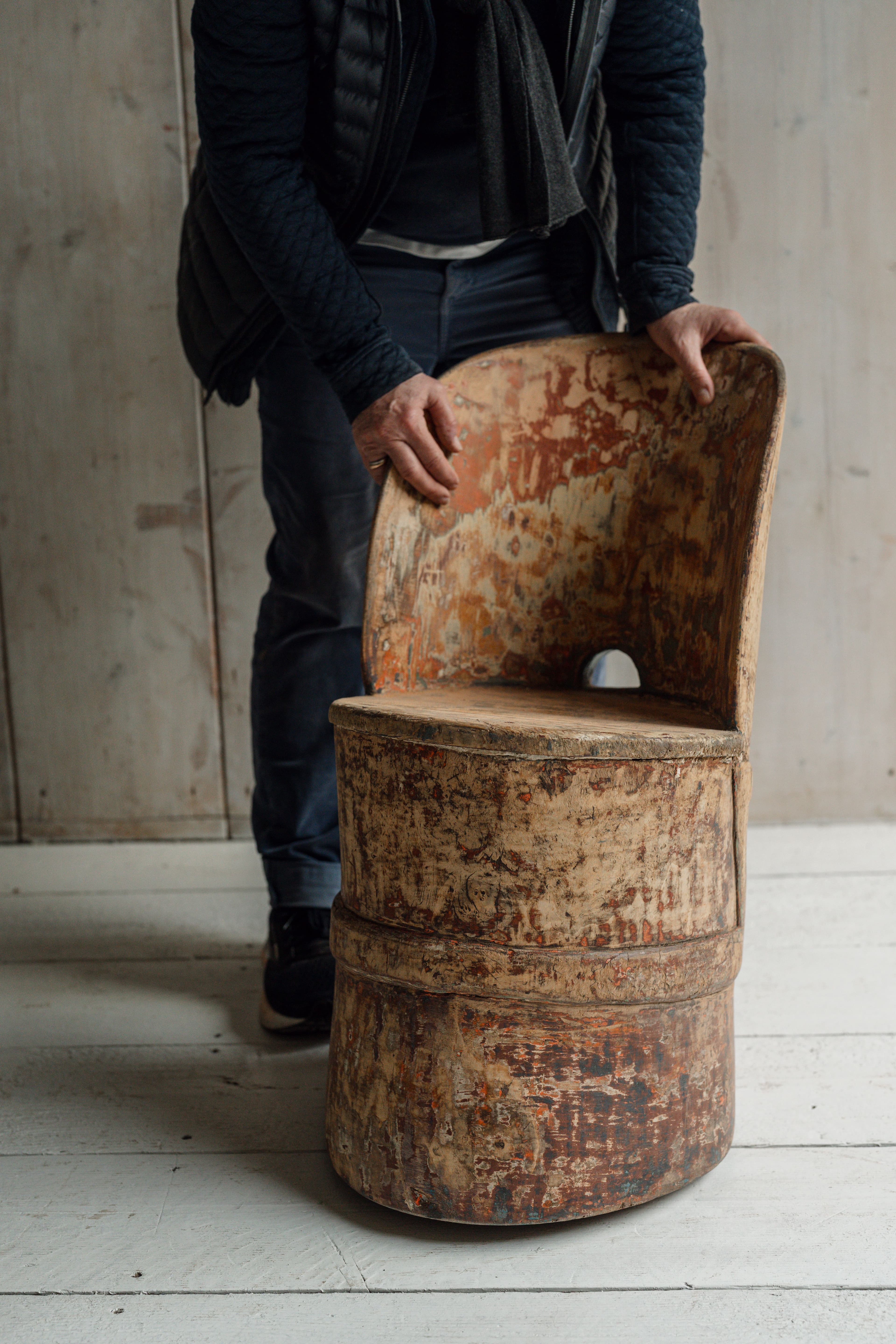 A Rare Norwegian Folk Art Kubbestol