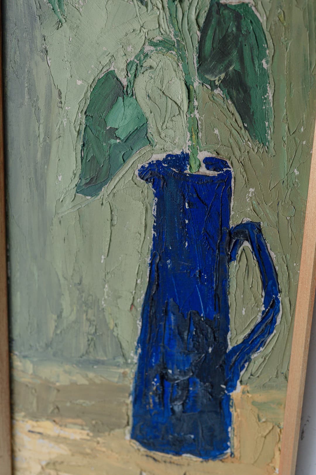 Sunflower and Blue Jug Swedish Oil on Board by Oskar Person