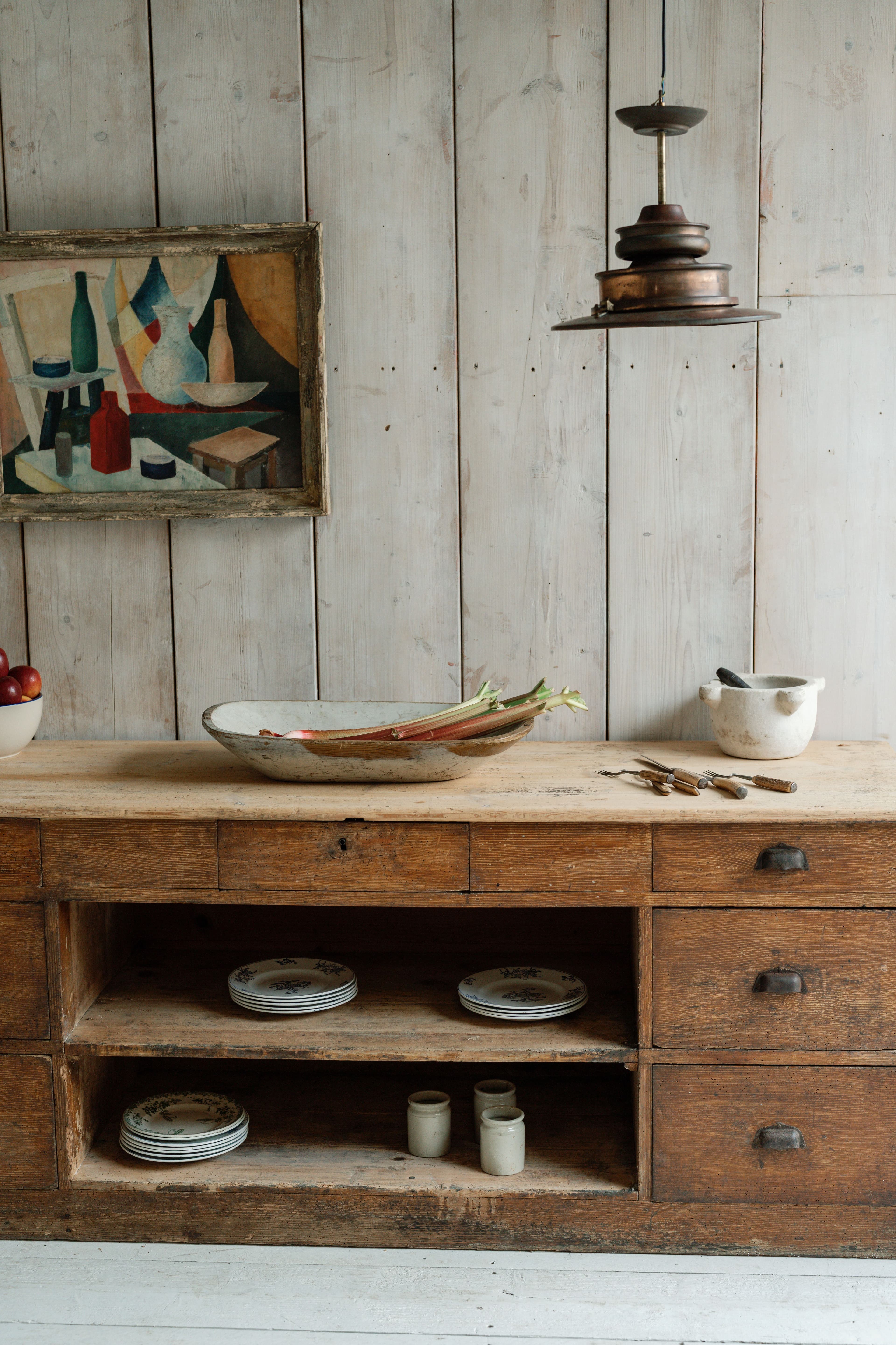 French Pine Workbench with Original Paint Patina