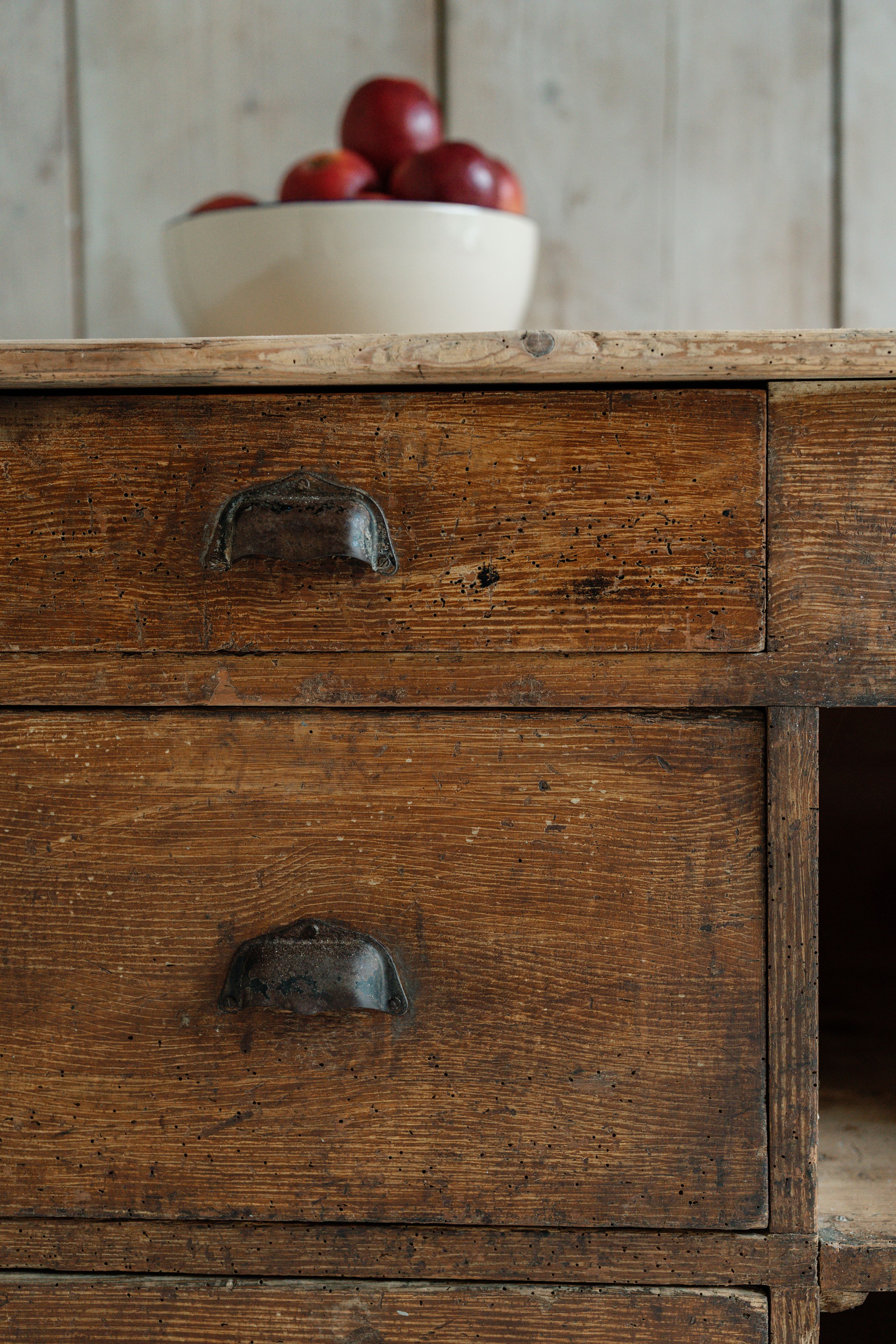 French Pine Workbench with Original Paint Patina