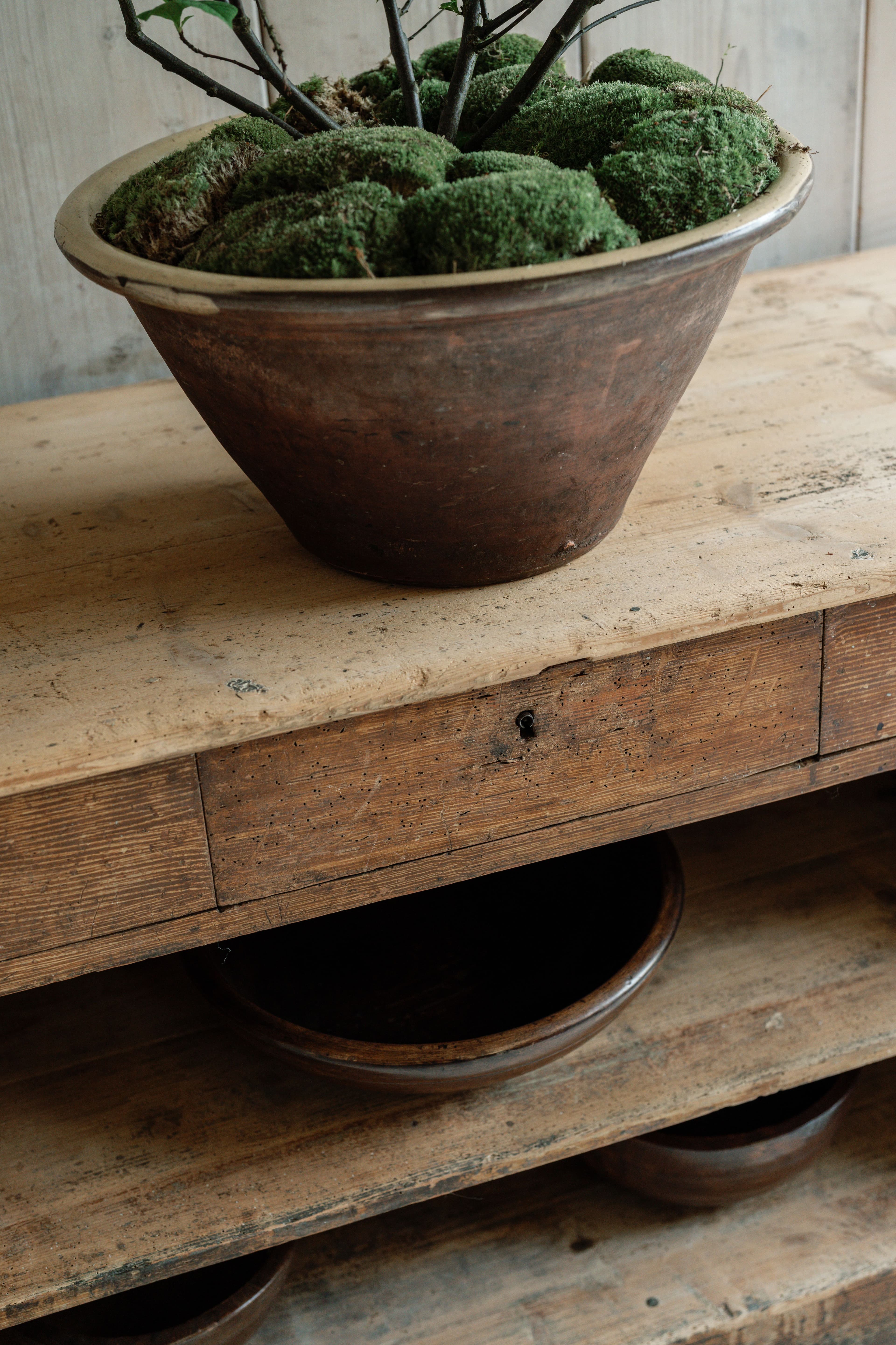French Pine Workbench with Original Paint Patina