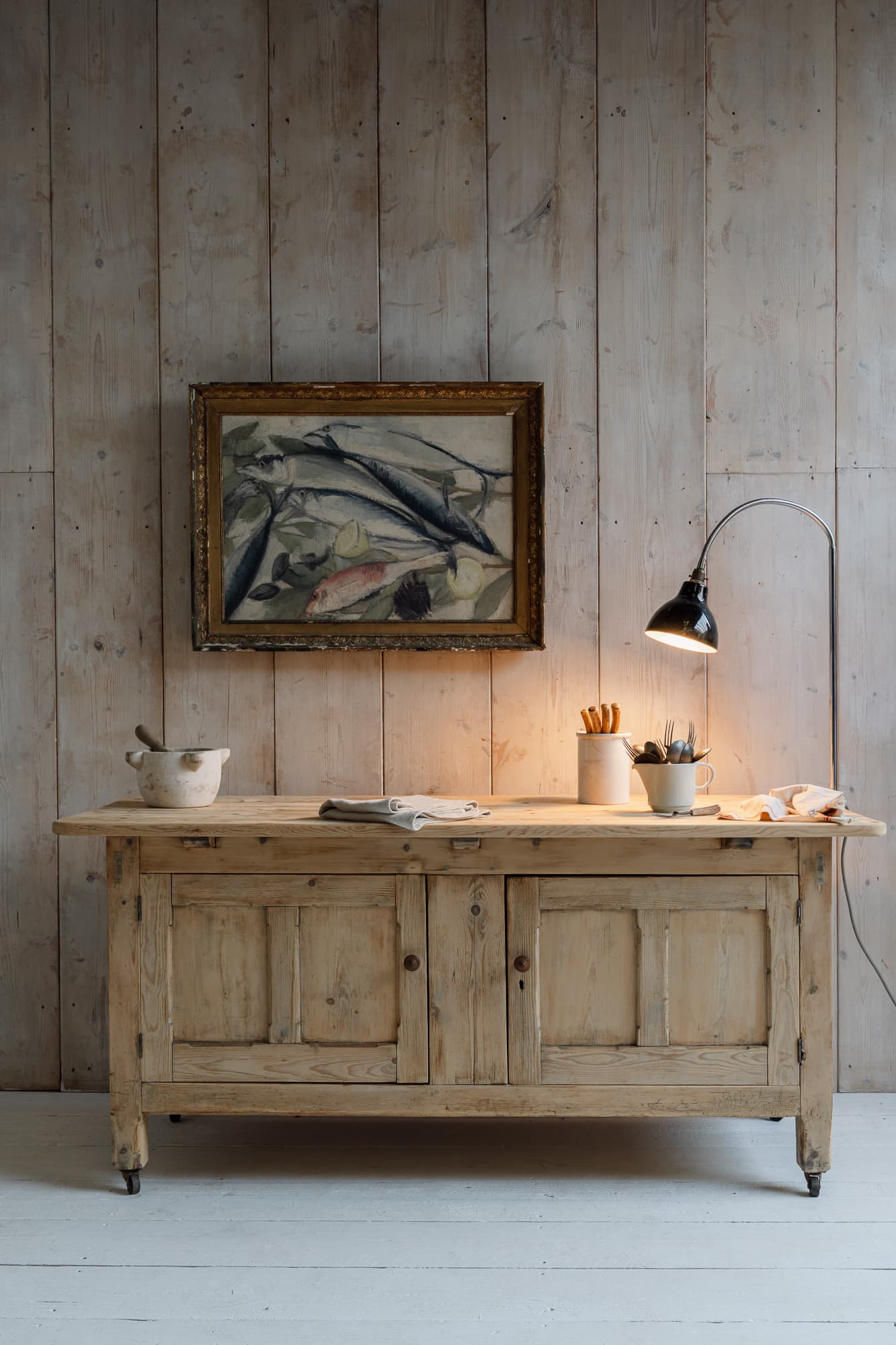 Antique Bleached Pine Couintry Cupboard on Original Castors