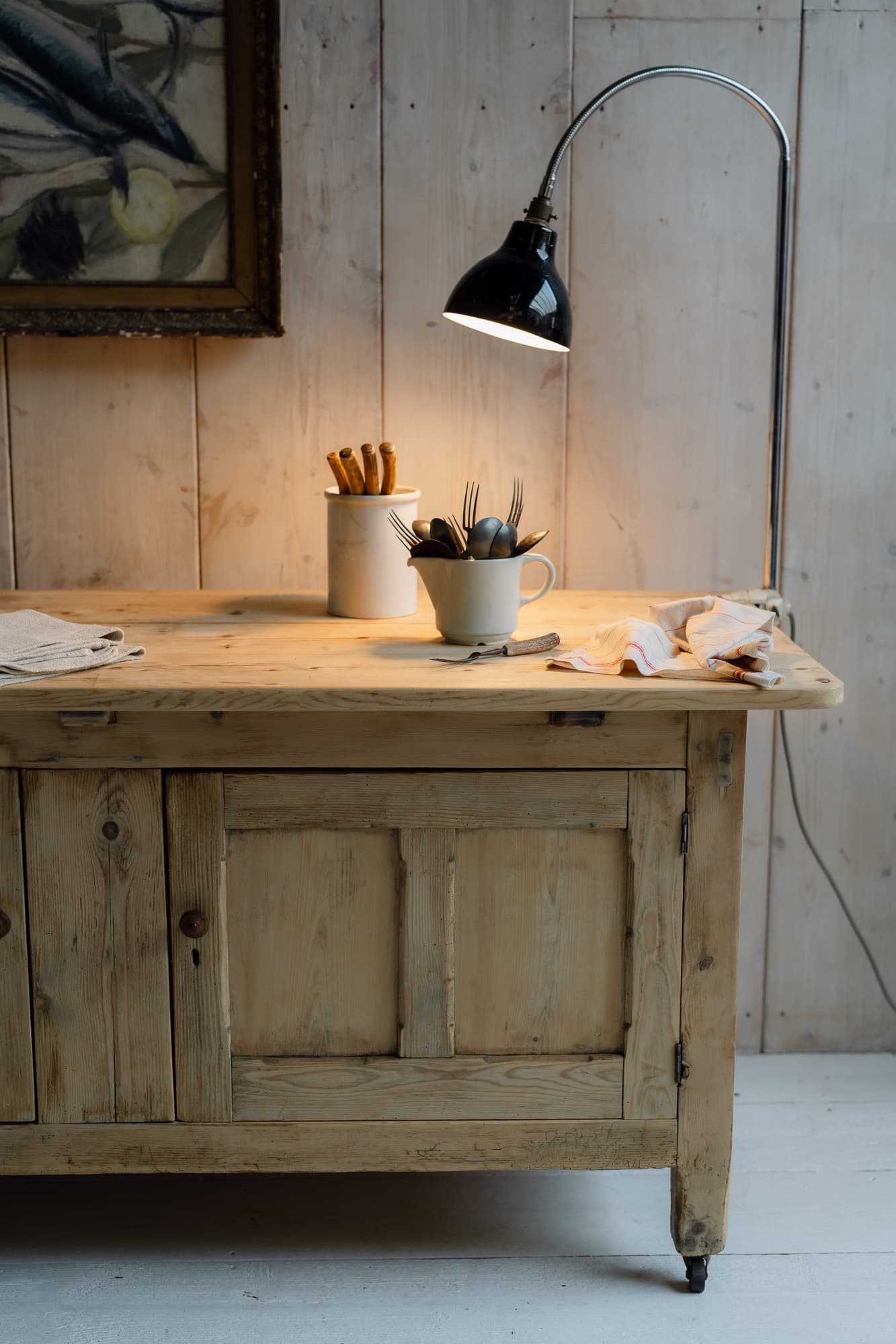 Antique Bleached Pine Couintry Cupboard on Original Castors