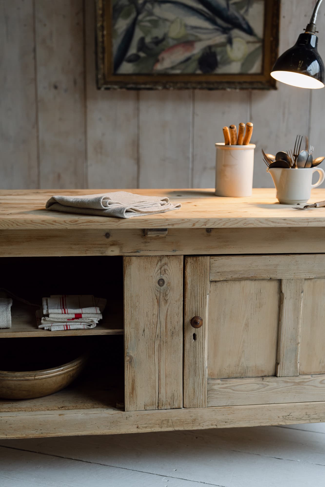 Antique Bleached Pine Couintry Cupboard on Original Castors
