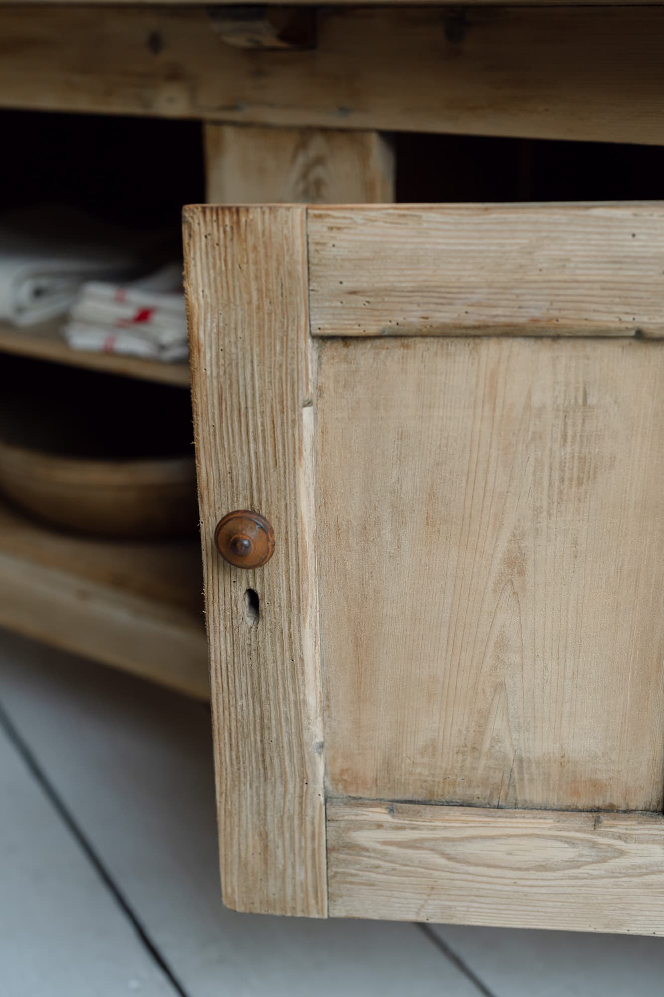 Antique Bleached Pine Couintry Cupboard on Original Castors