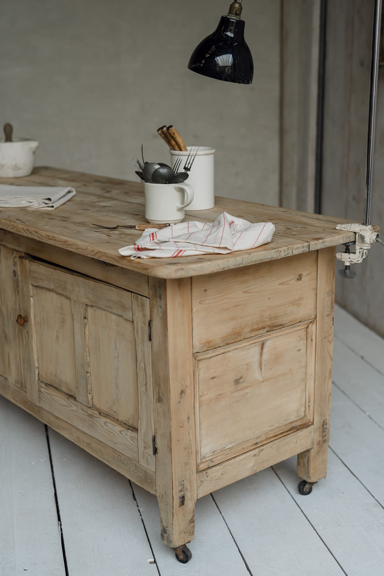 Antique Bleached Pine Couintry Cupboard on Original Castors