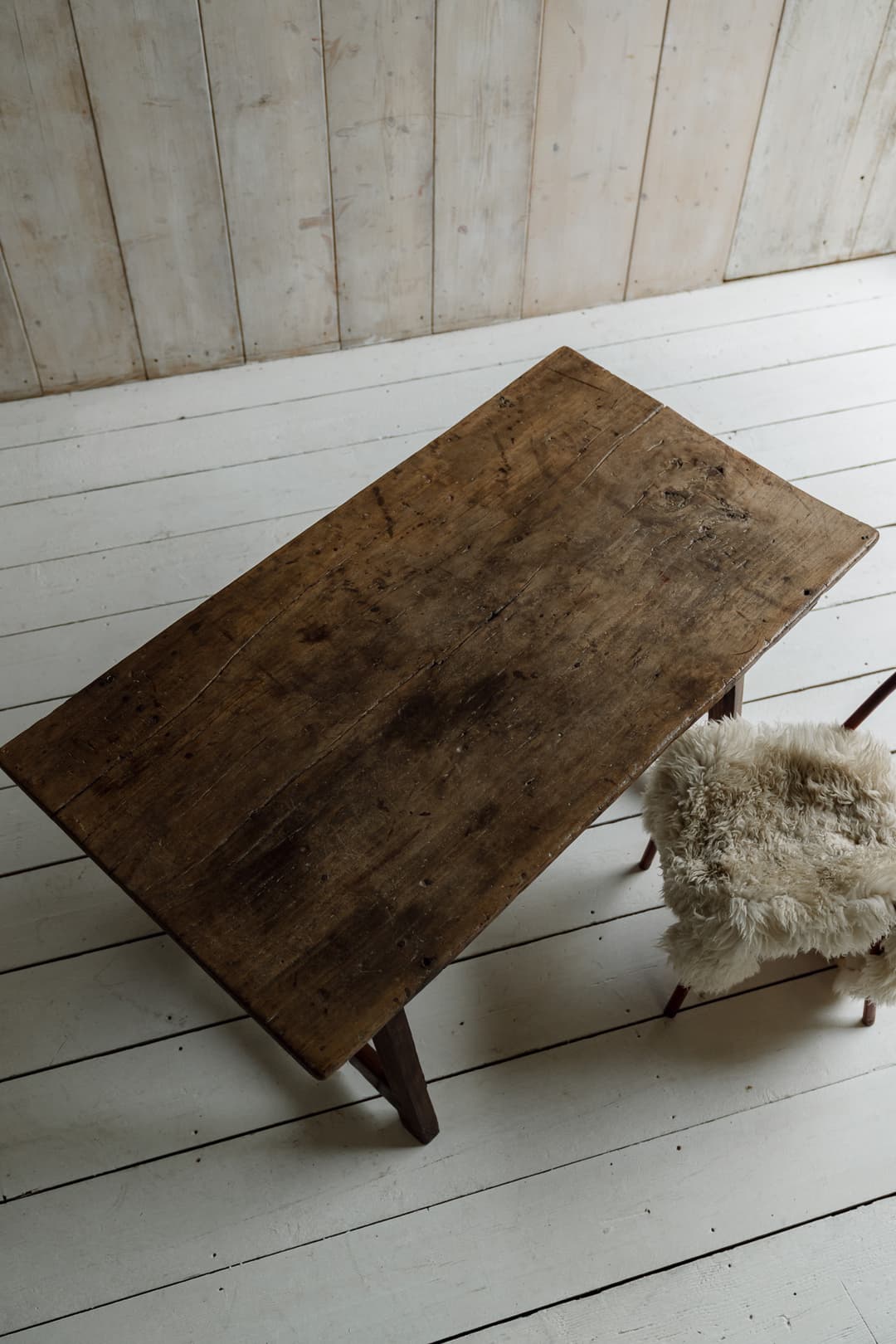 Late 18th Century Iberian Single Plank Chestnut Folding Trestle Table