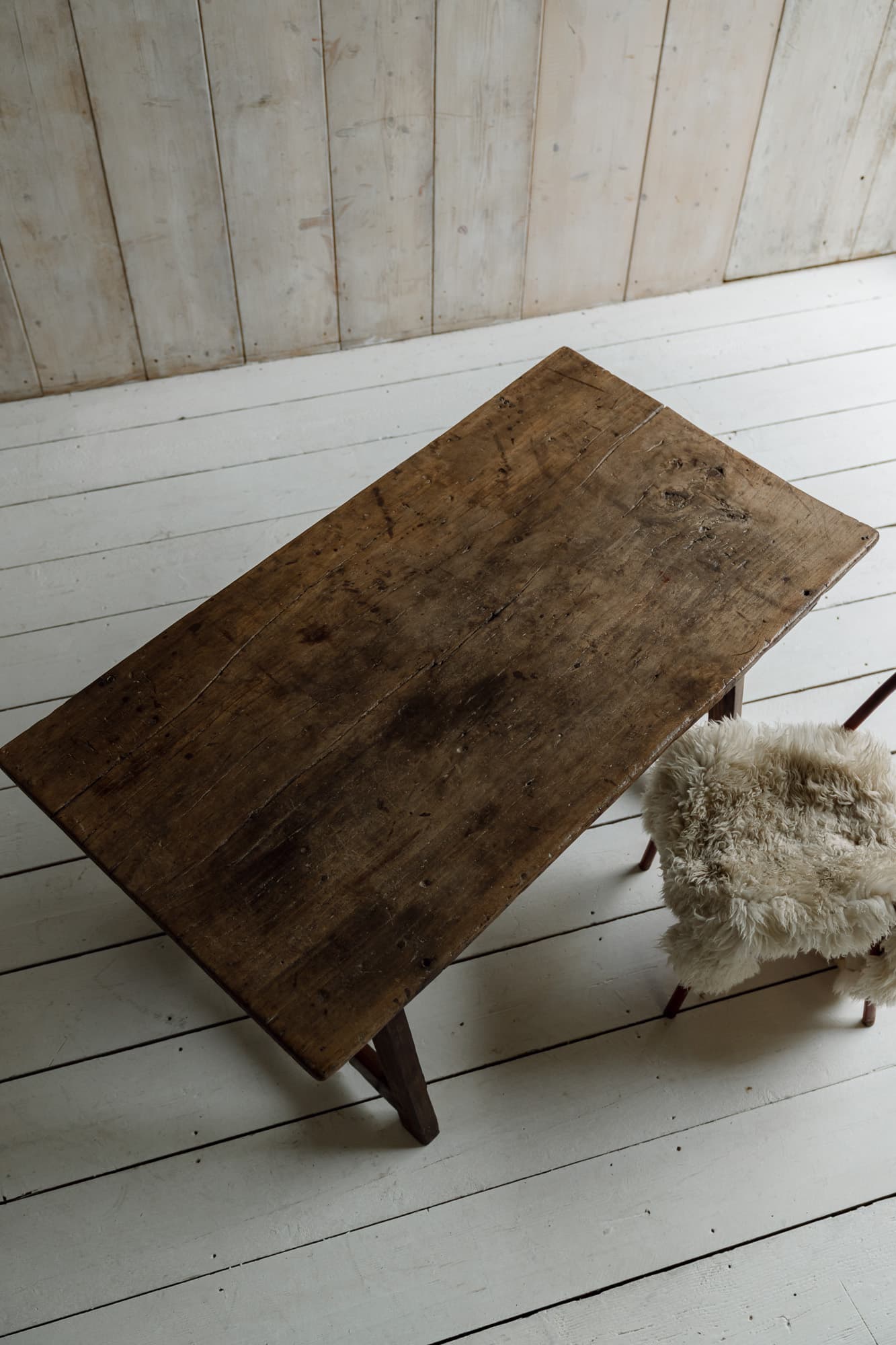 Late 18th Century Iberian Single Plank Chestnut Folding Trestle Table