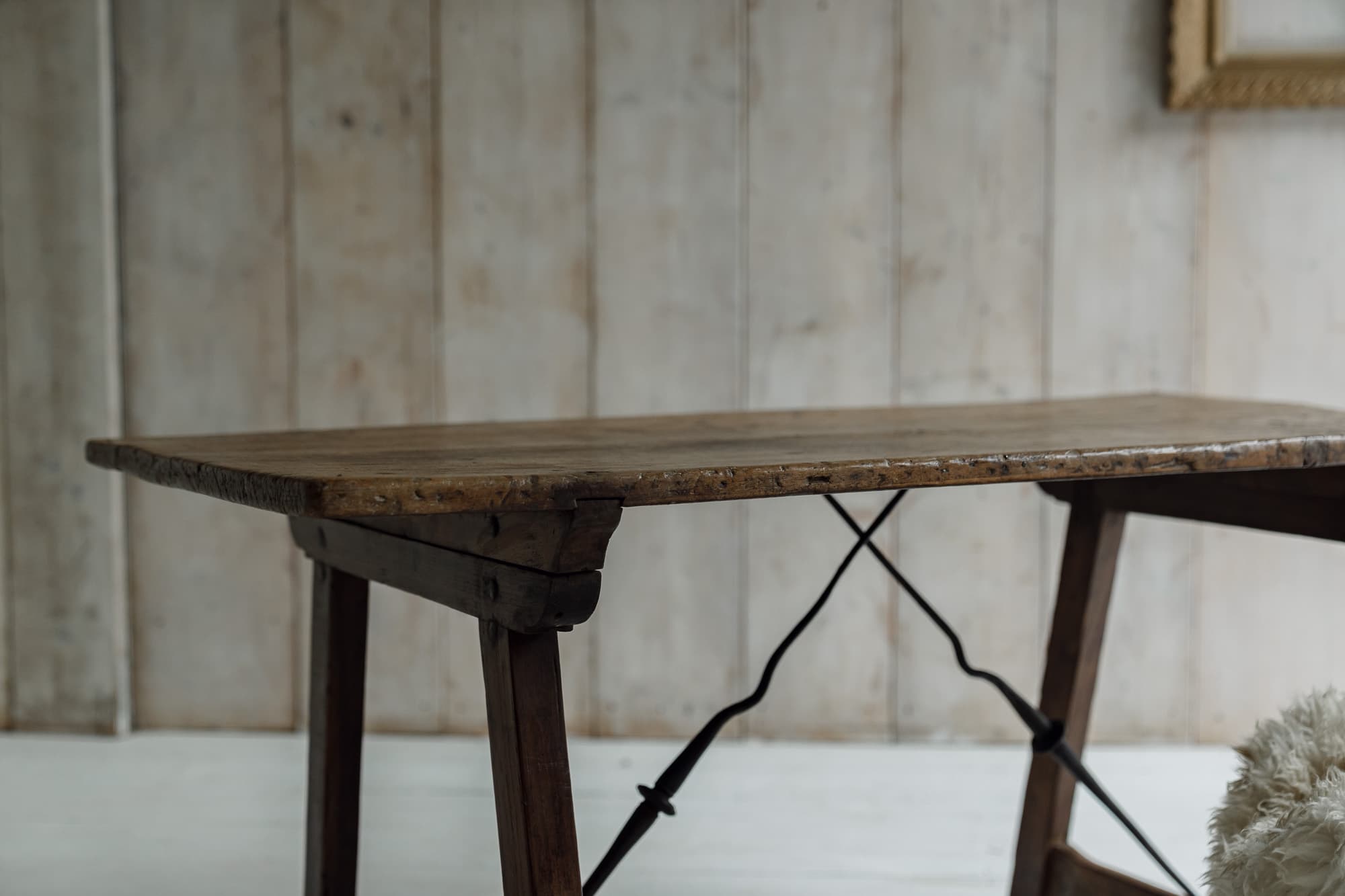 Late 18th Century Iberian Single Plank Chestnut Folding Trestle Table