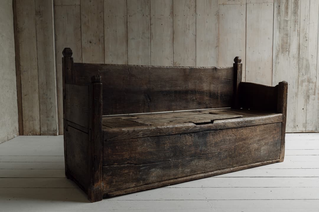 Monumental 18th Century Primitive French Mountain Bench in Oak