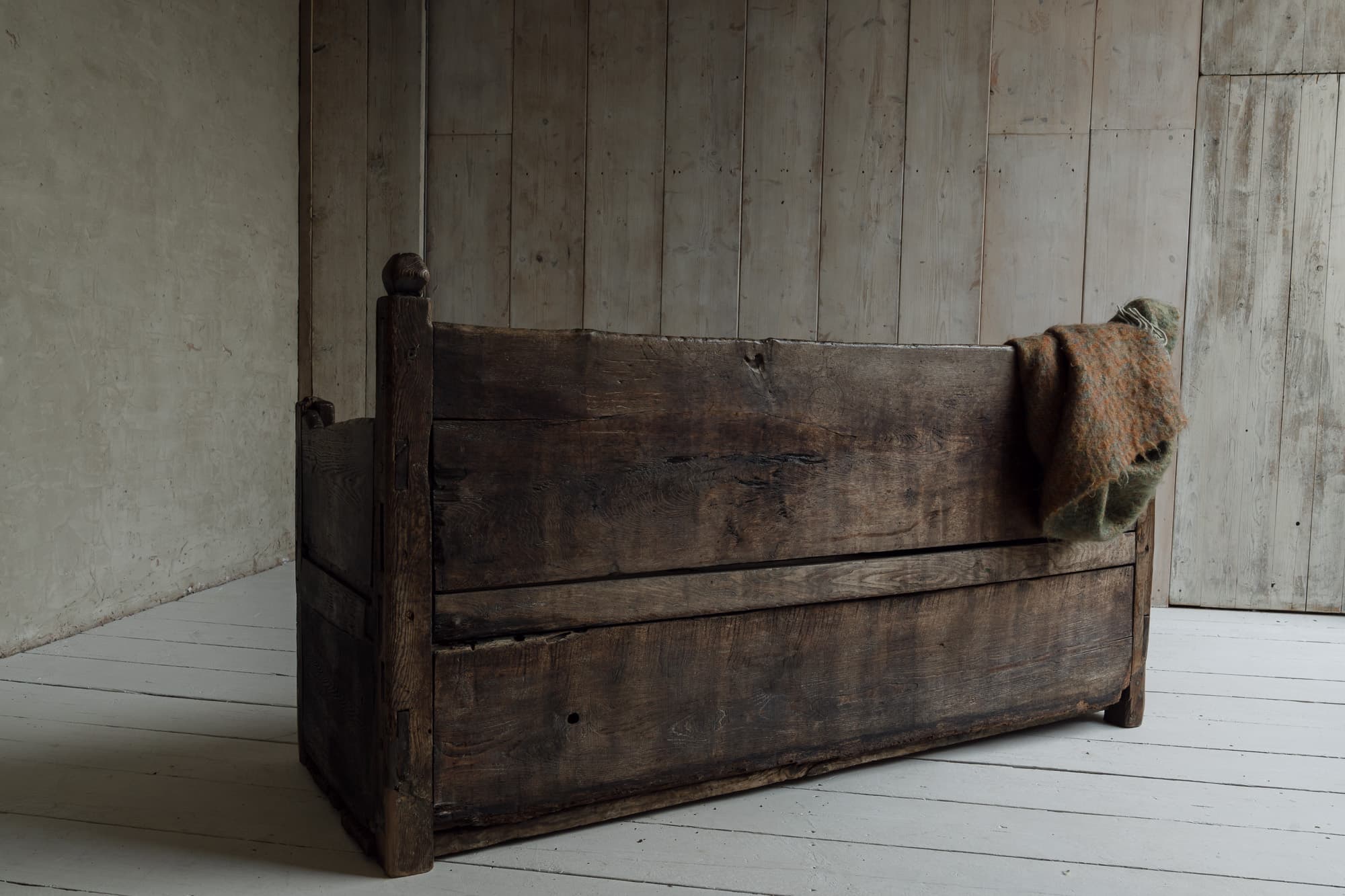 Monumental 18th Century Primitive Portuguese Bench in Chestnut