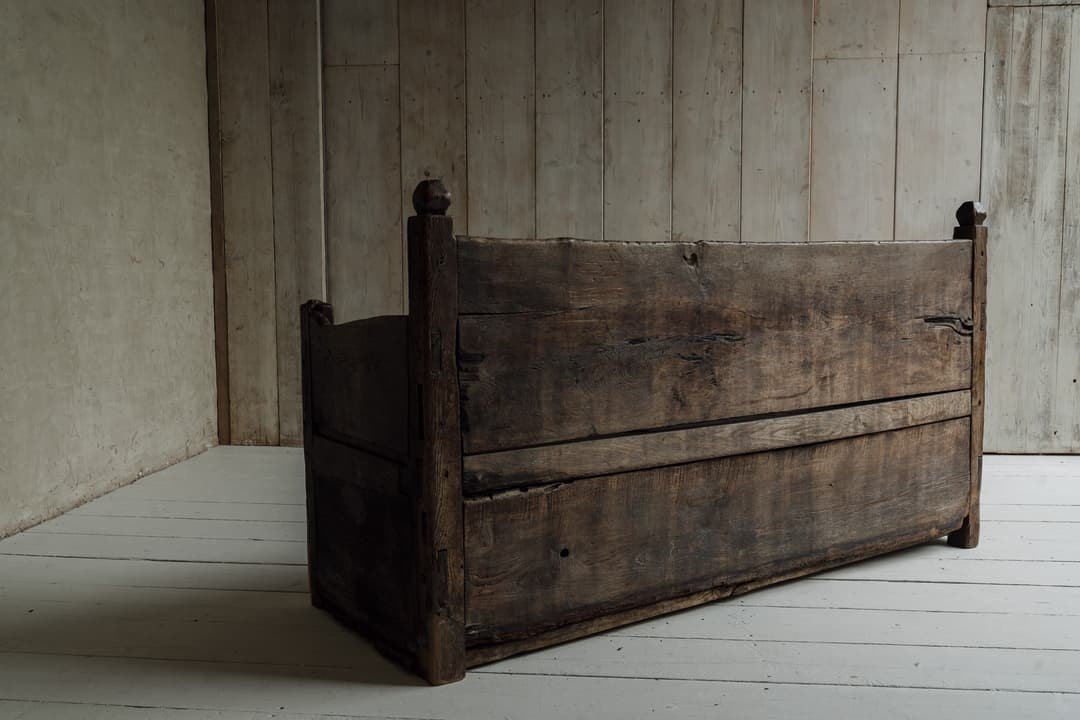 Monumental 18th Century Primitive French Mountain Bench in Oak