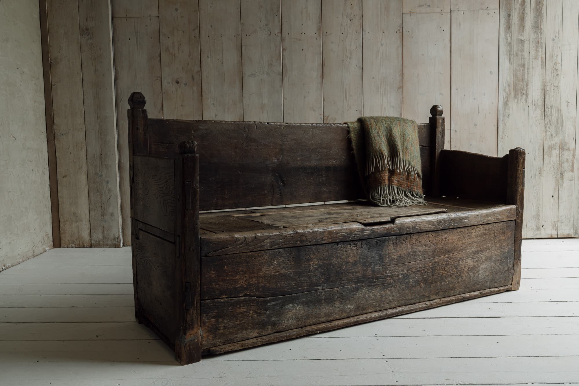 Monumental 18th Century Primitive Portuguese Bench in Chestnut