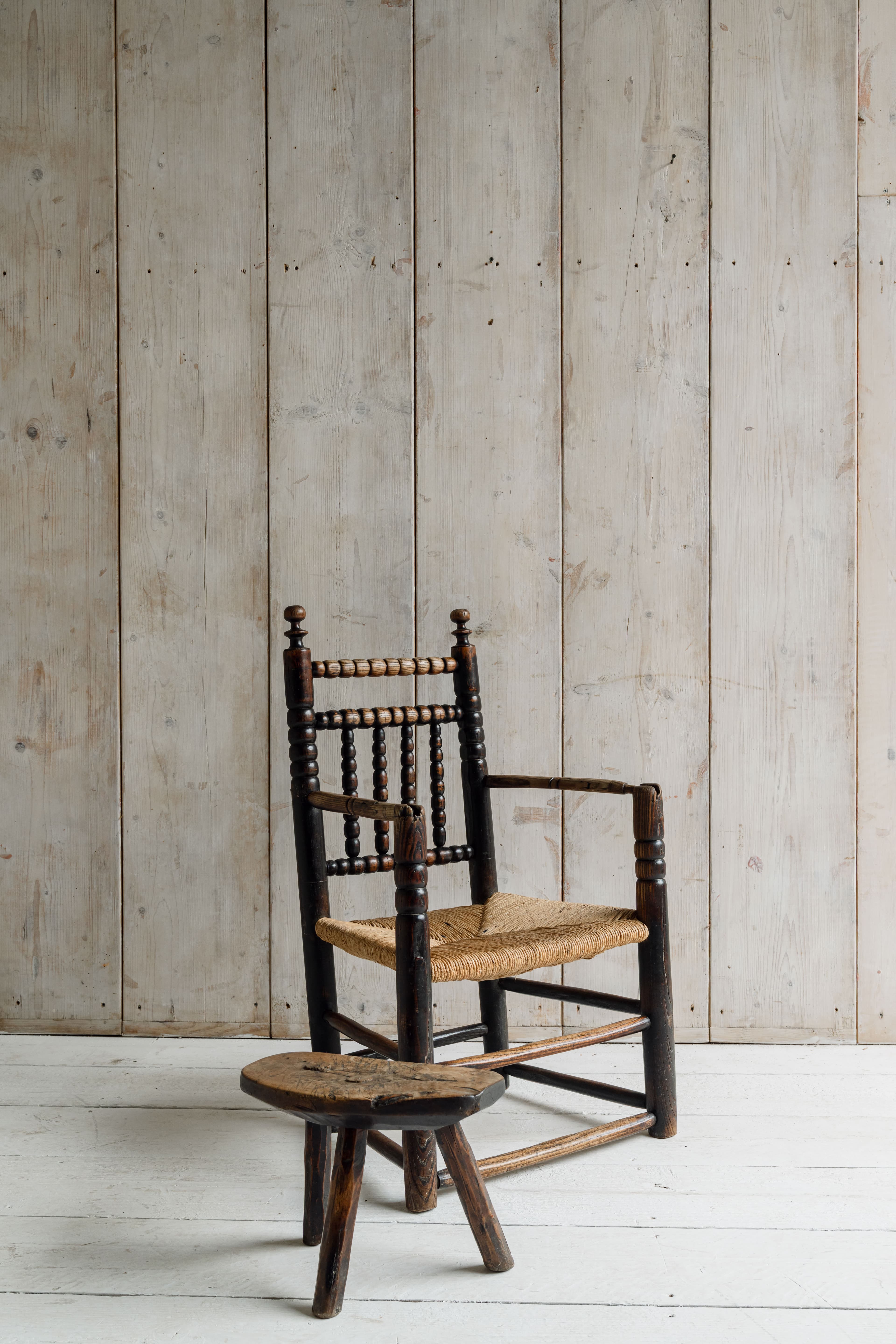 Early English Ash Turner's Chair - Ebonised Ash, Northern England c.1820-1840