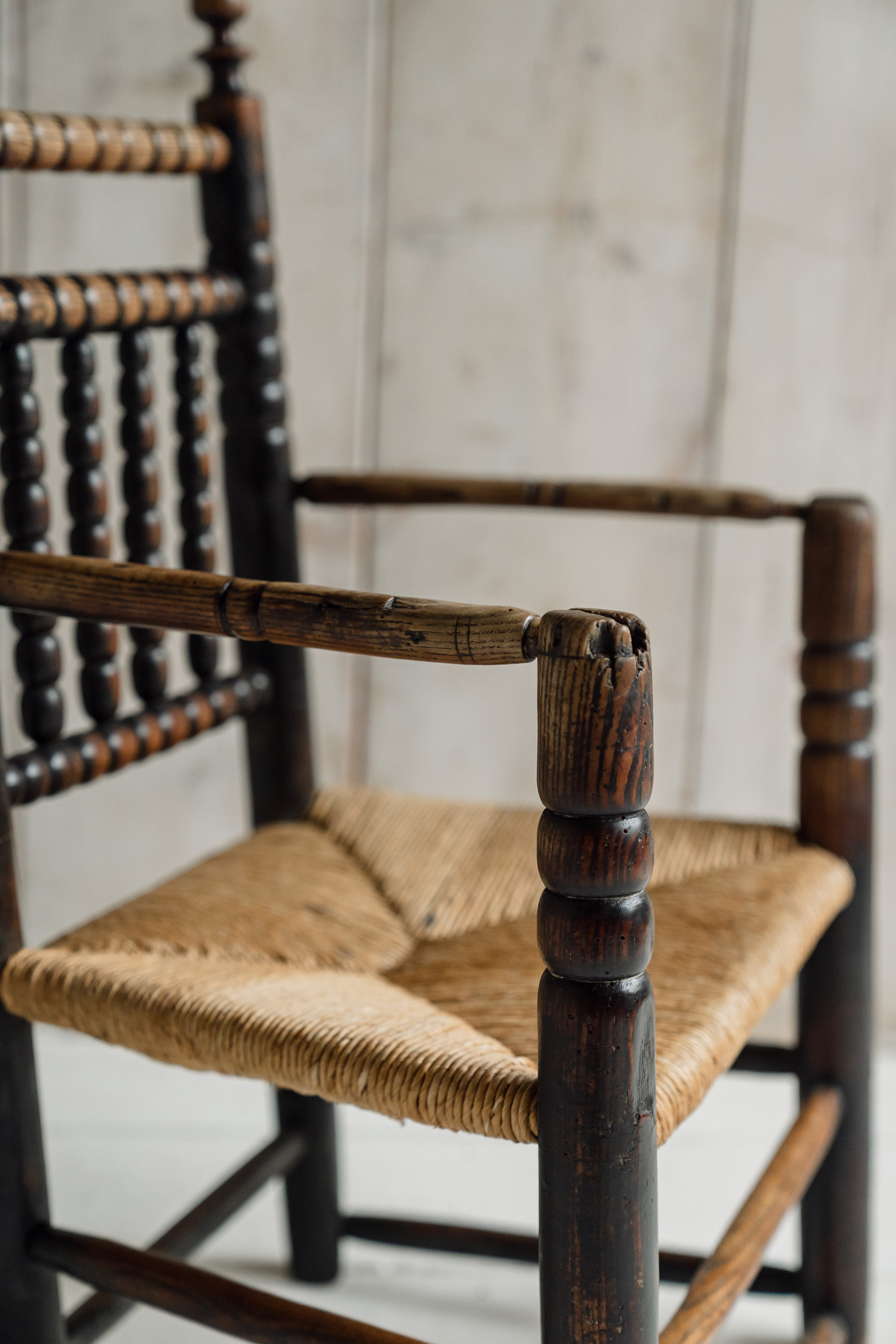Early English Ash Turner's Chair - Ebonised Ash, Northern England c.1820-1840