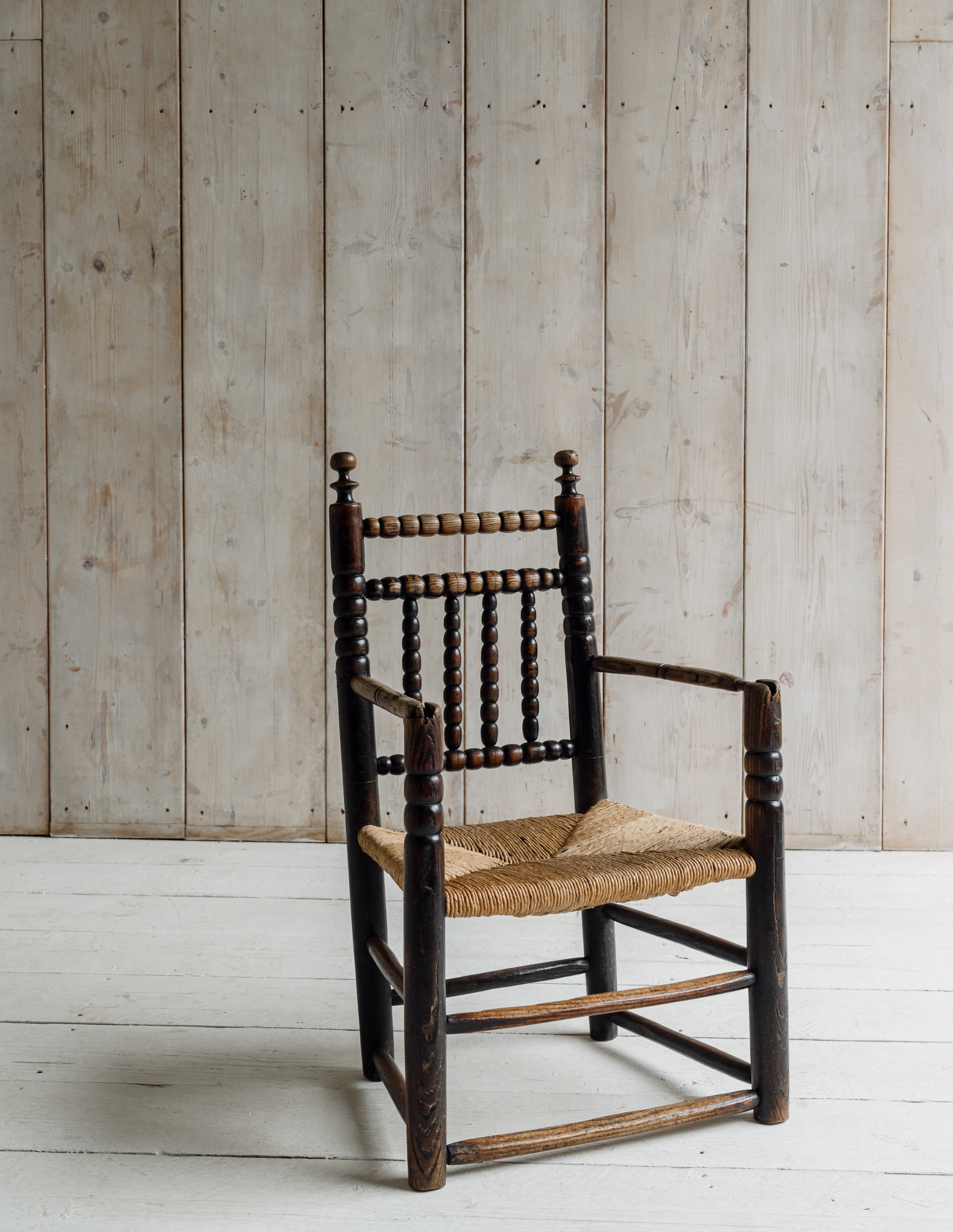 Early English Ash Turner's Chair - Ebonised Ash, Northern England c.1820-1840