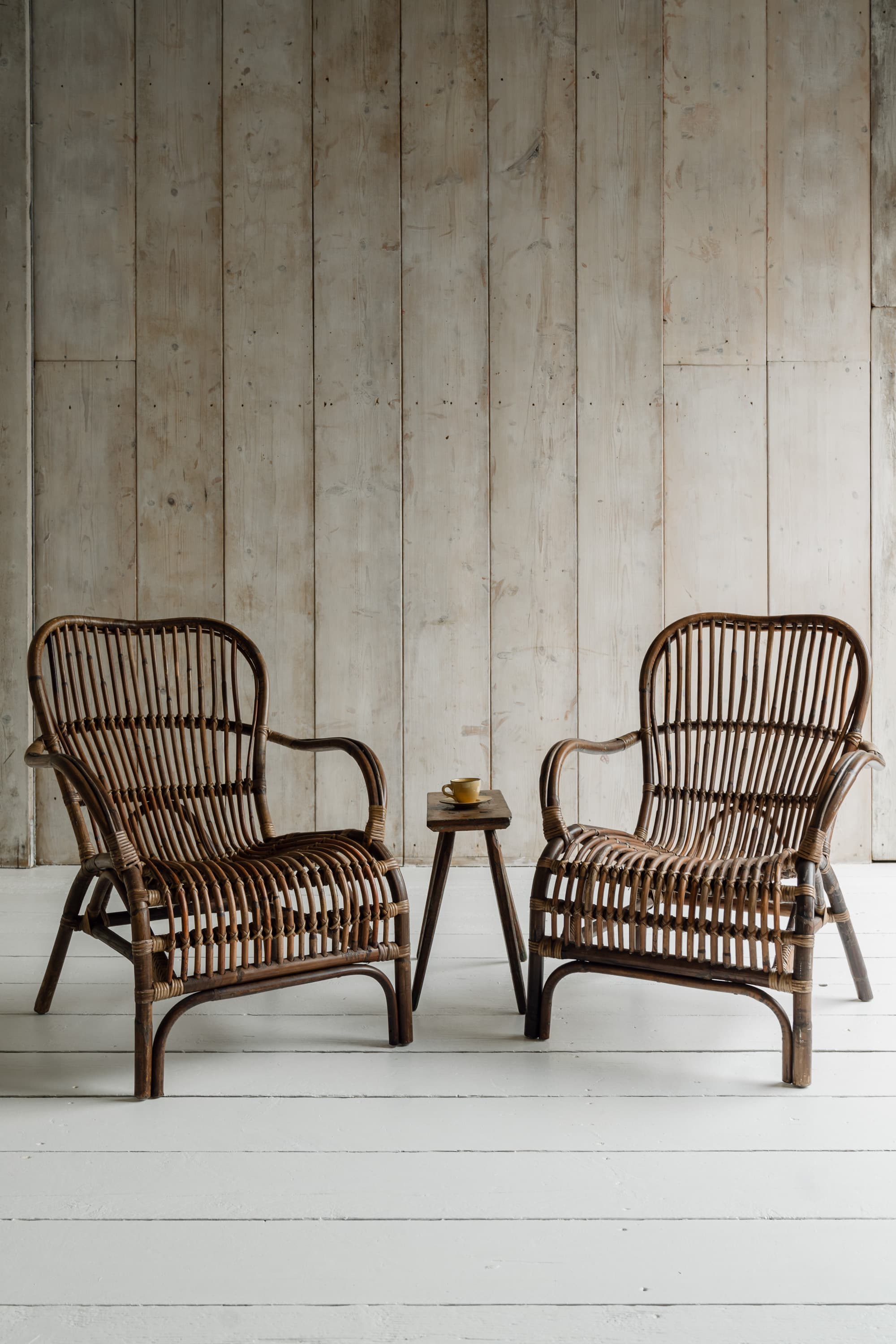 Pair of Mid-Century Italian Riviera Rattan Lounge Chairs