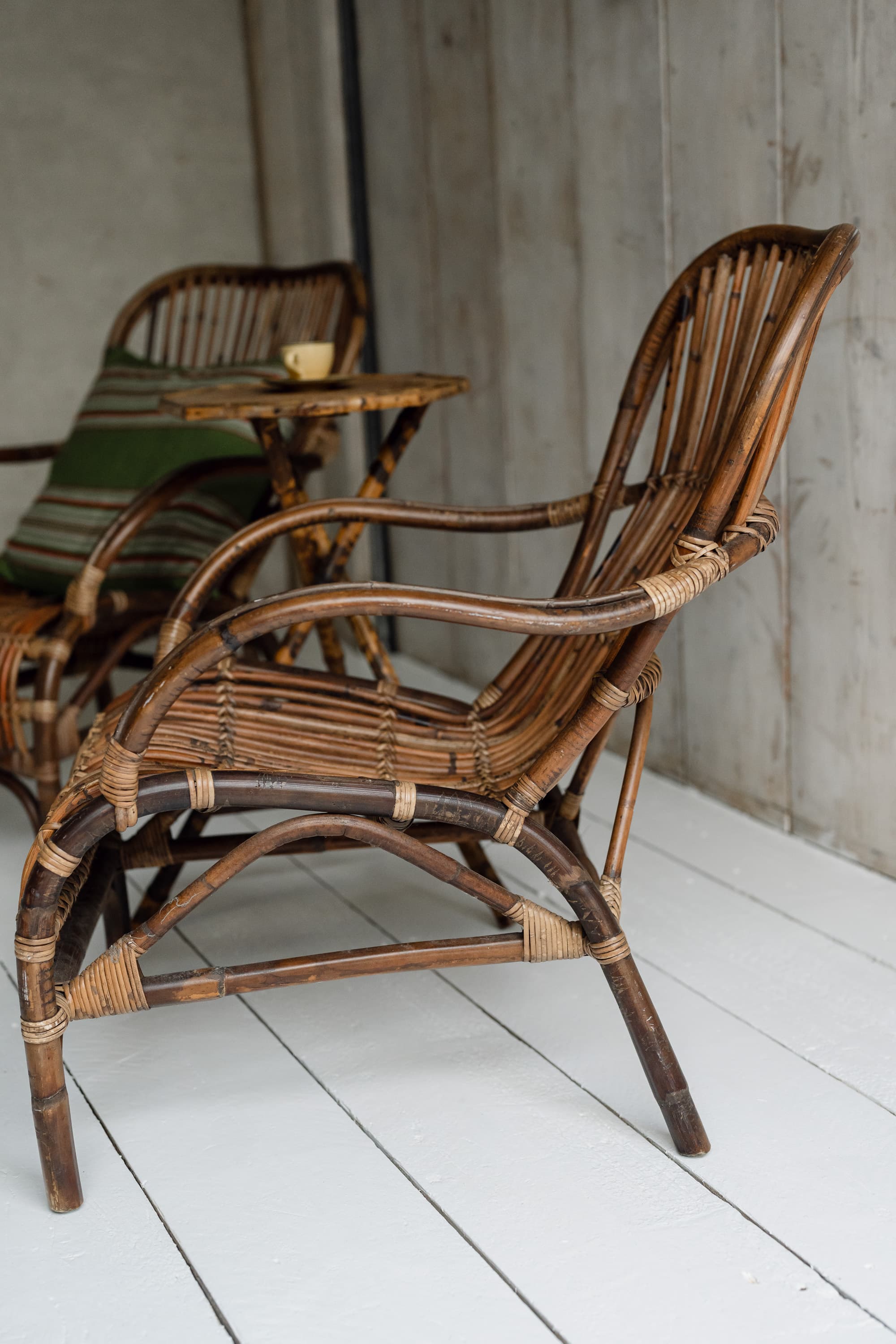Pair of Mid-Century Italian Riviera Rattan Lounge Chairs