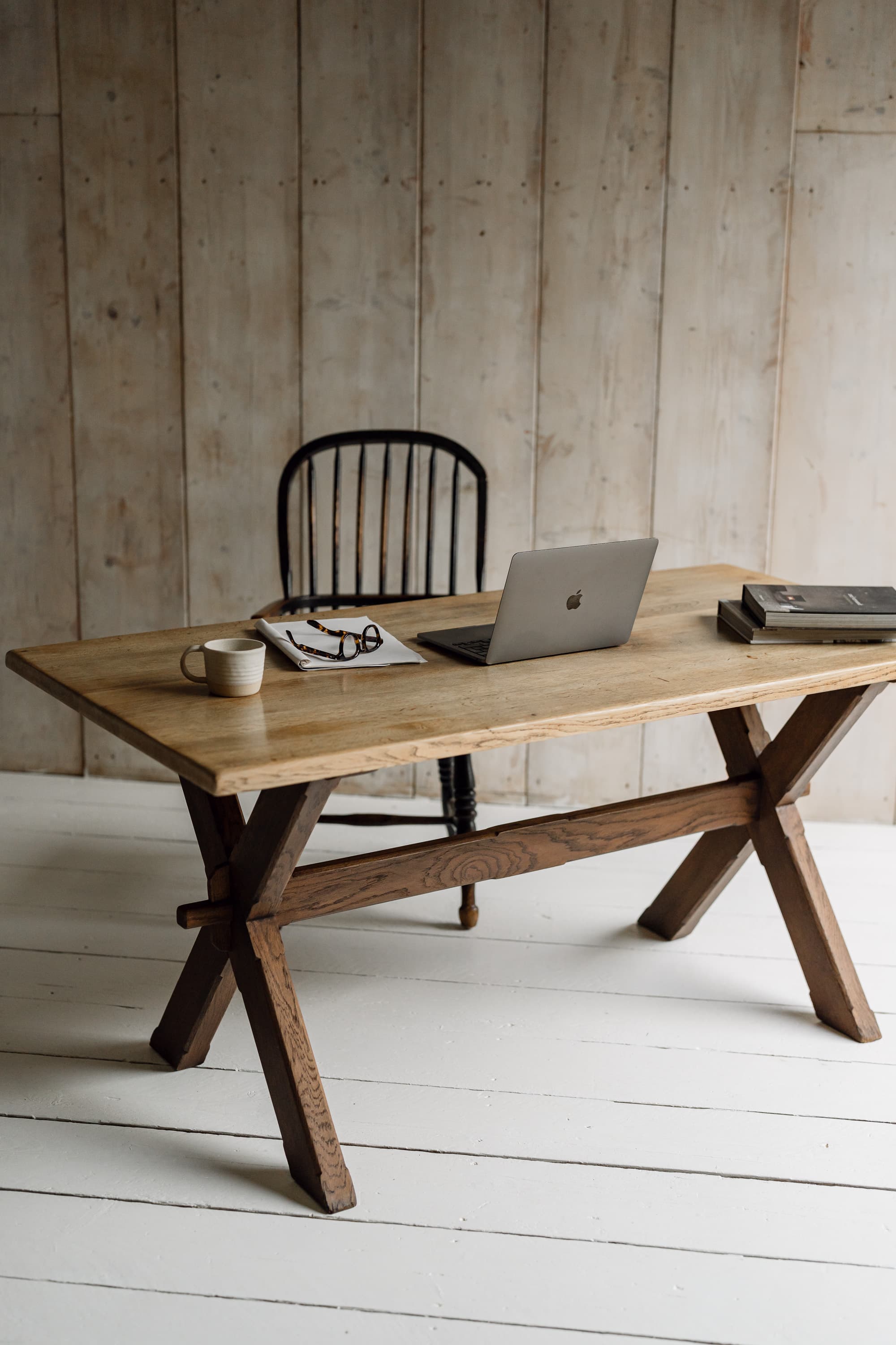 Solid Oak English Tavern Table with a Cross Leg Base