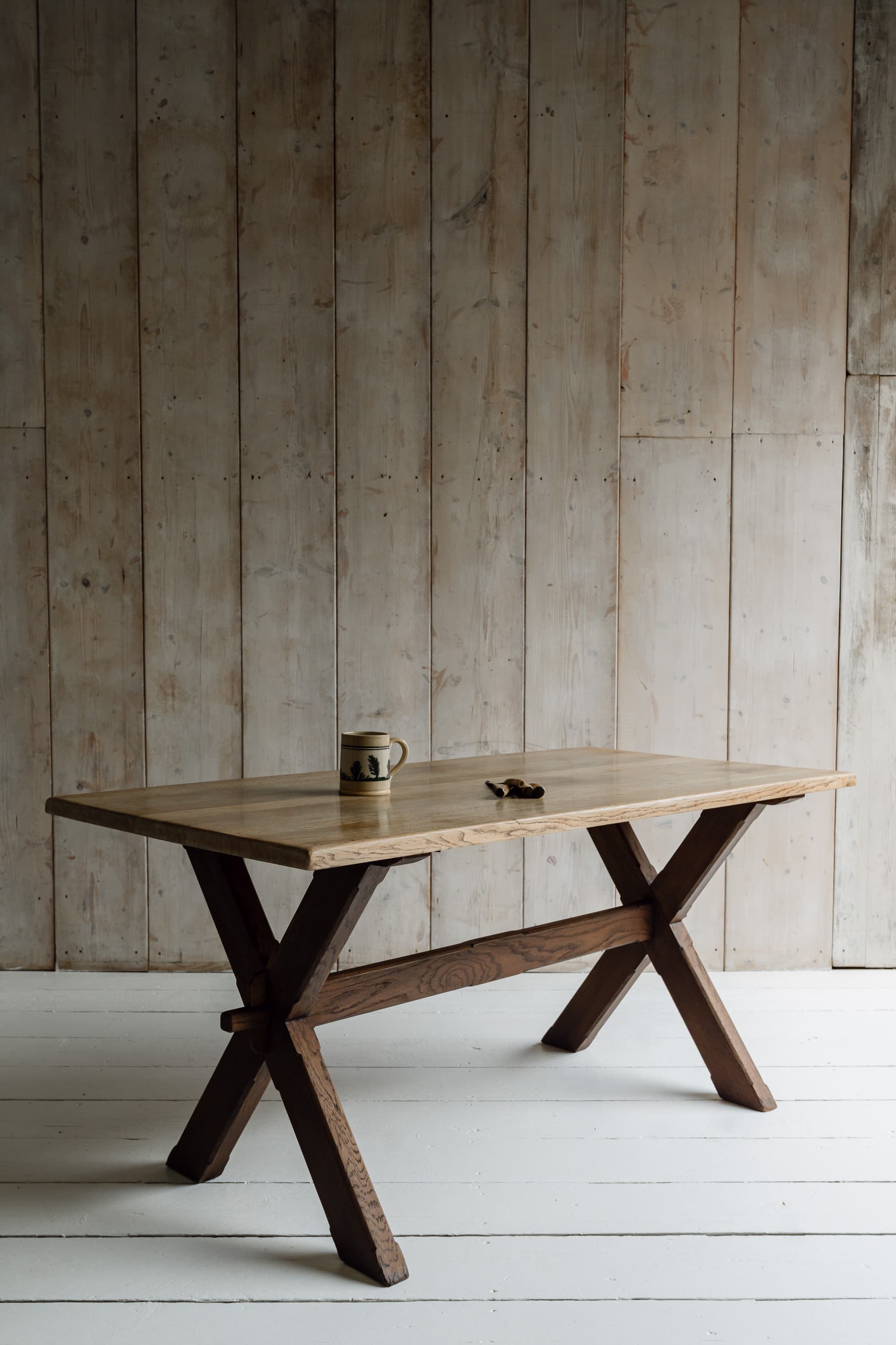 Solid Oak English Tavern Table with a Cross Leg Base