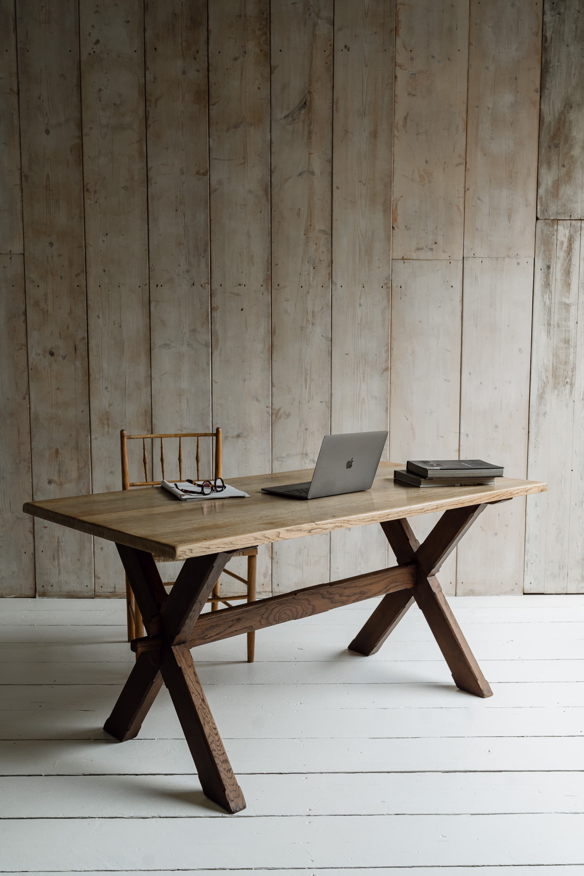 Solid Oak English Tavern Table with a Cross Leg Base