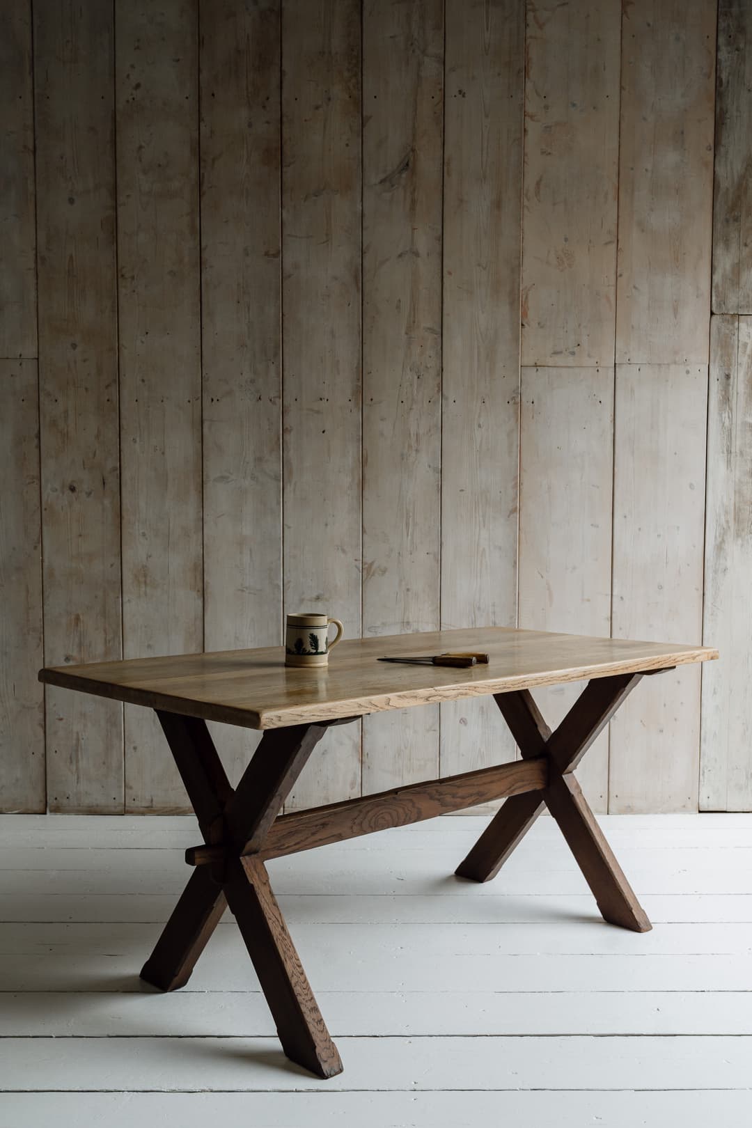 Solid Oak English Tavern Table with a Cross Leg Base