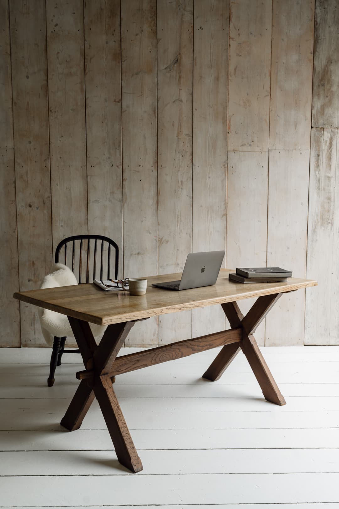 Solid Oak English Tavern Table with a Cross Leg Base