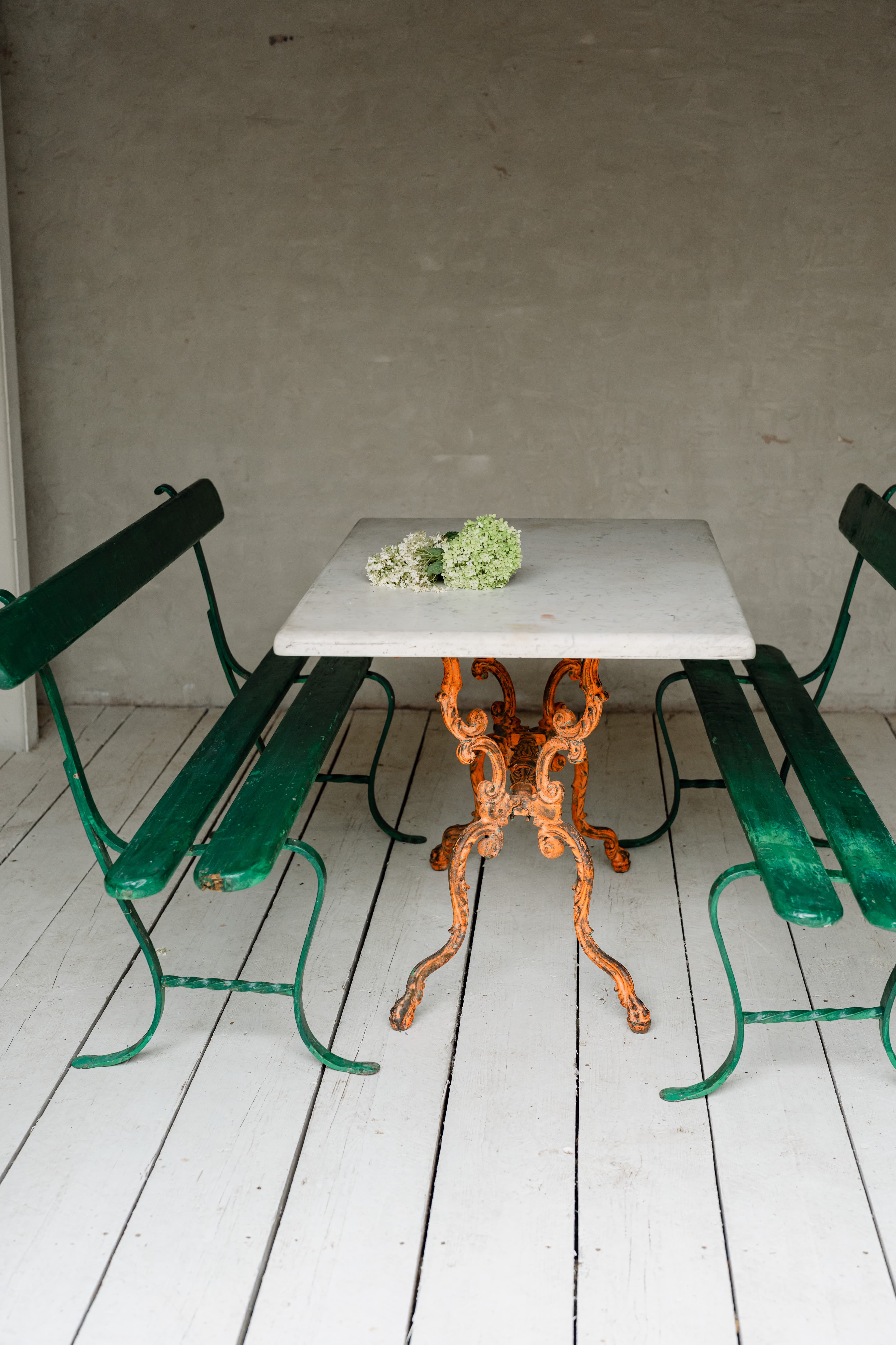 19th Century Italian Carrara Marble Table with Decorative Cast Iron Base