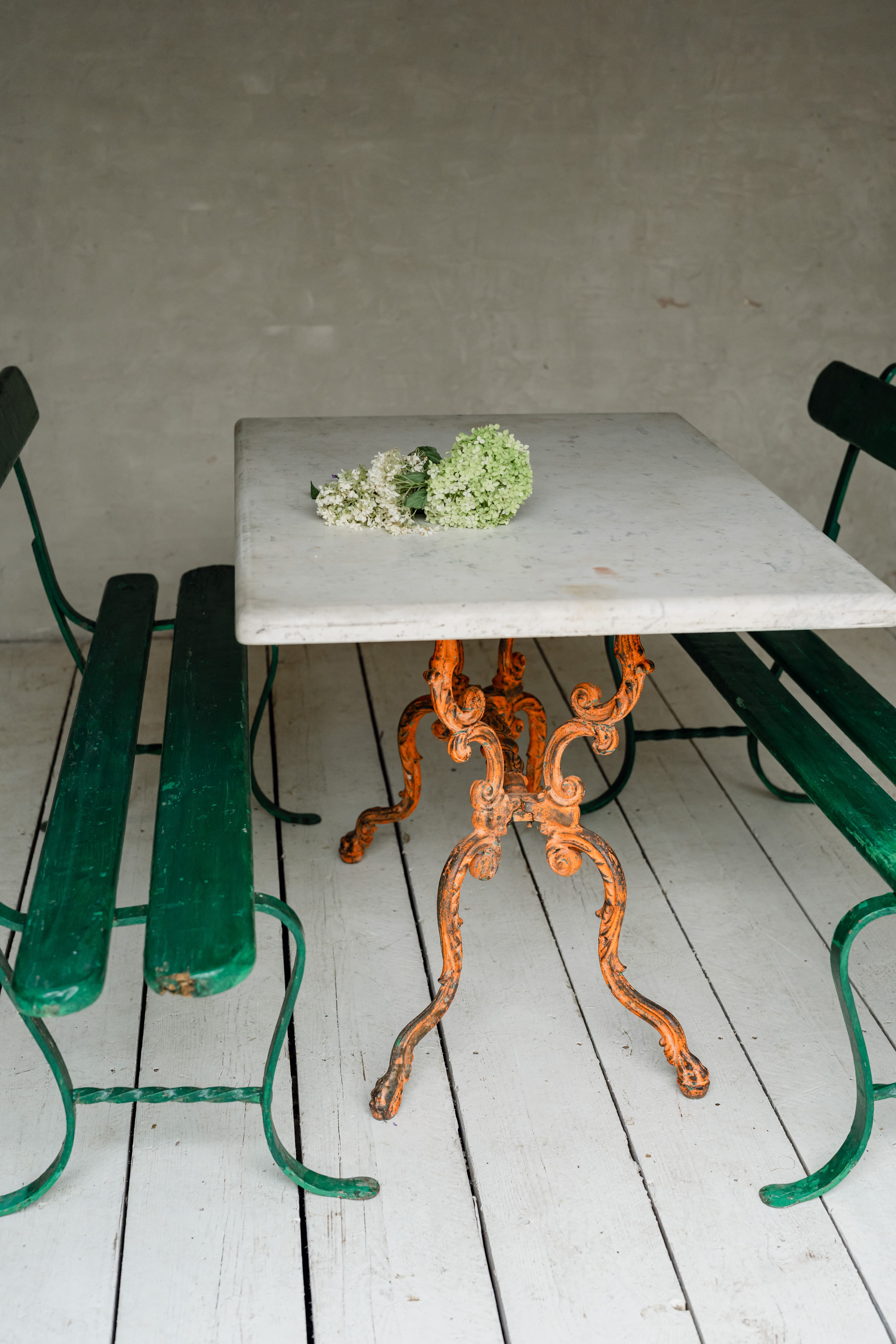 19th Century Italian Carrara Marble Table with Decorative Cast Iron Base
