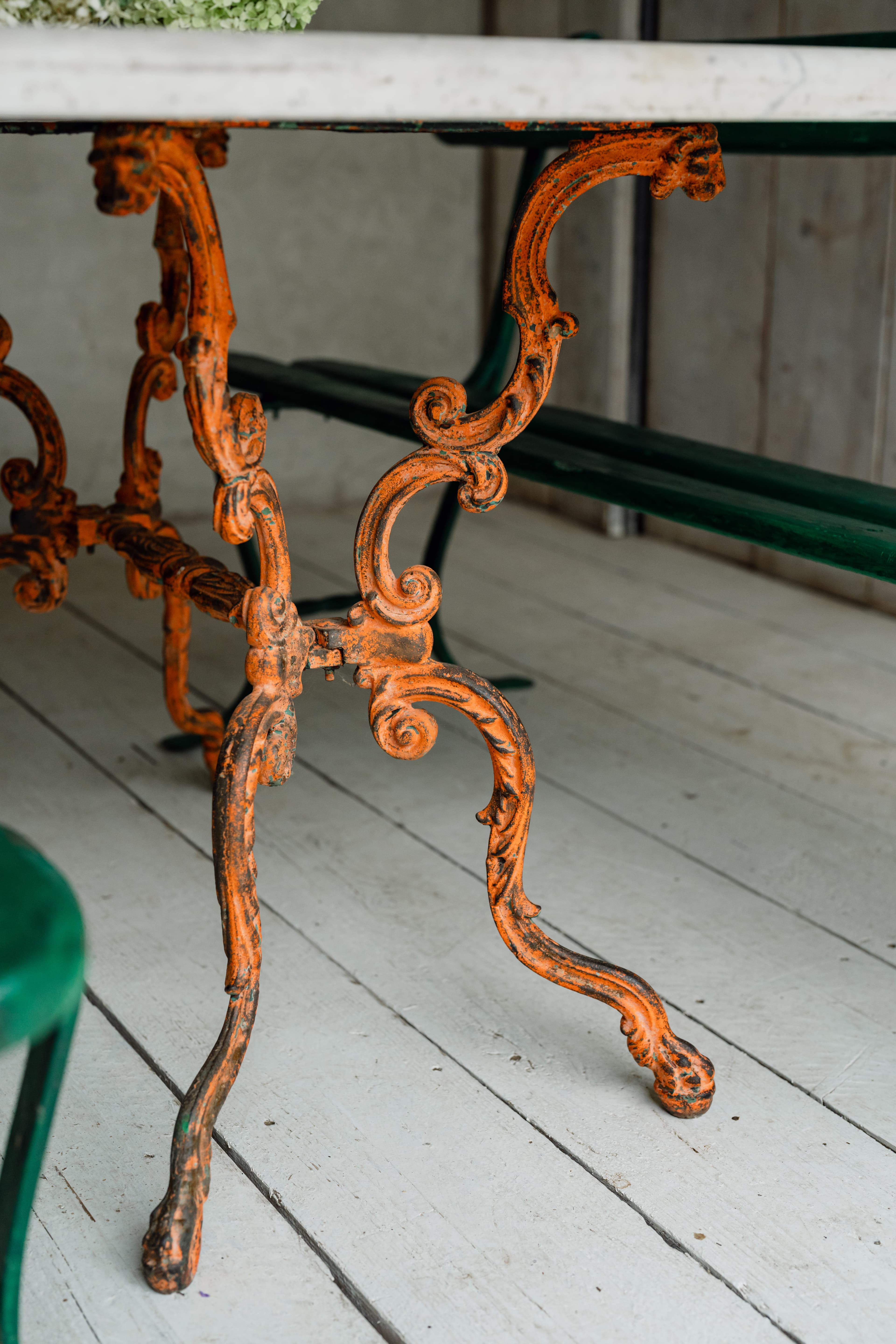 19th Century Italian Carrara Marble Table with Decorative Cast Iron Base