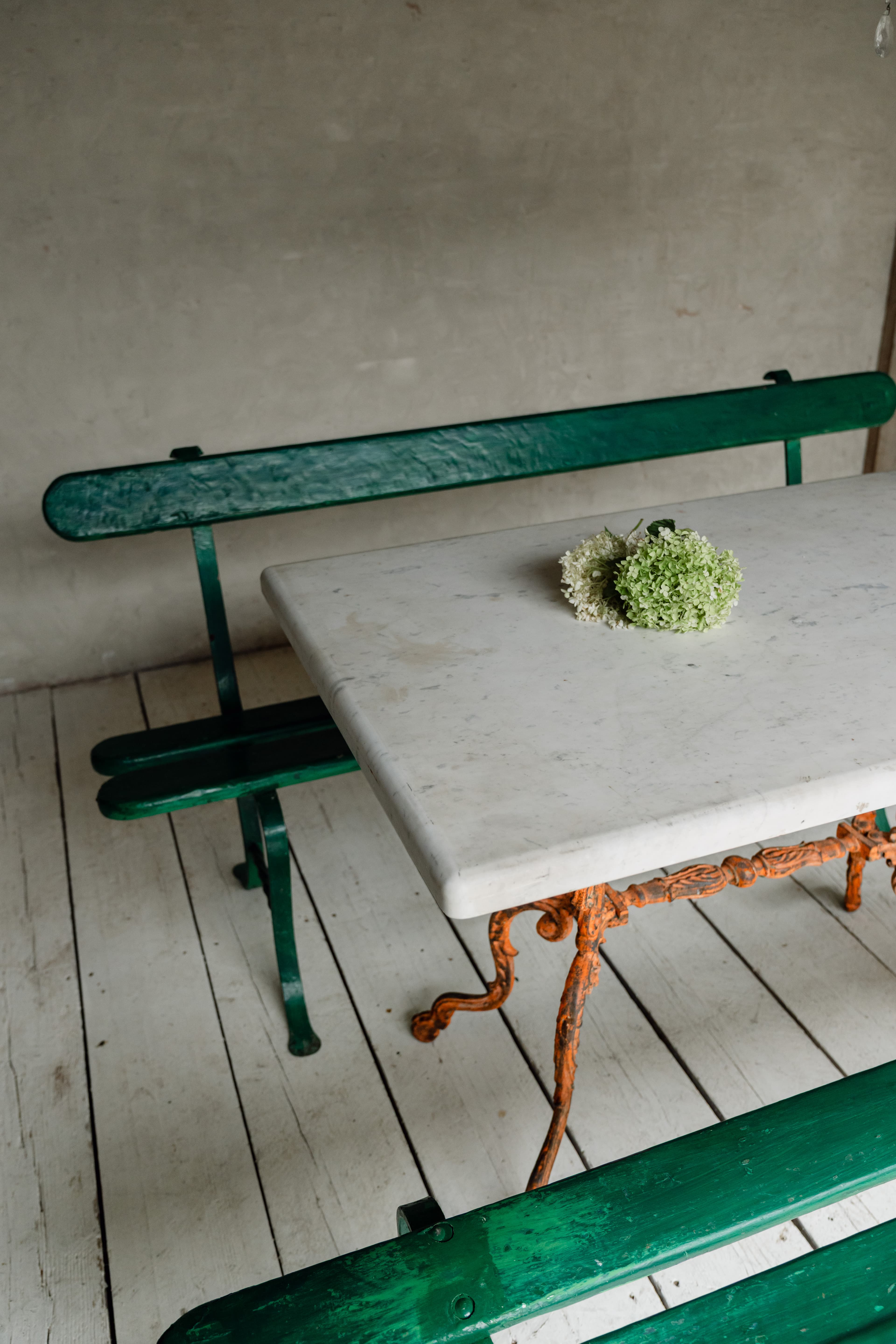 19th Century Italian Carrara Marble Table with Decorative Cast Iron Base