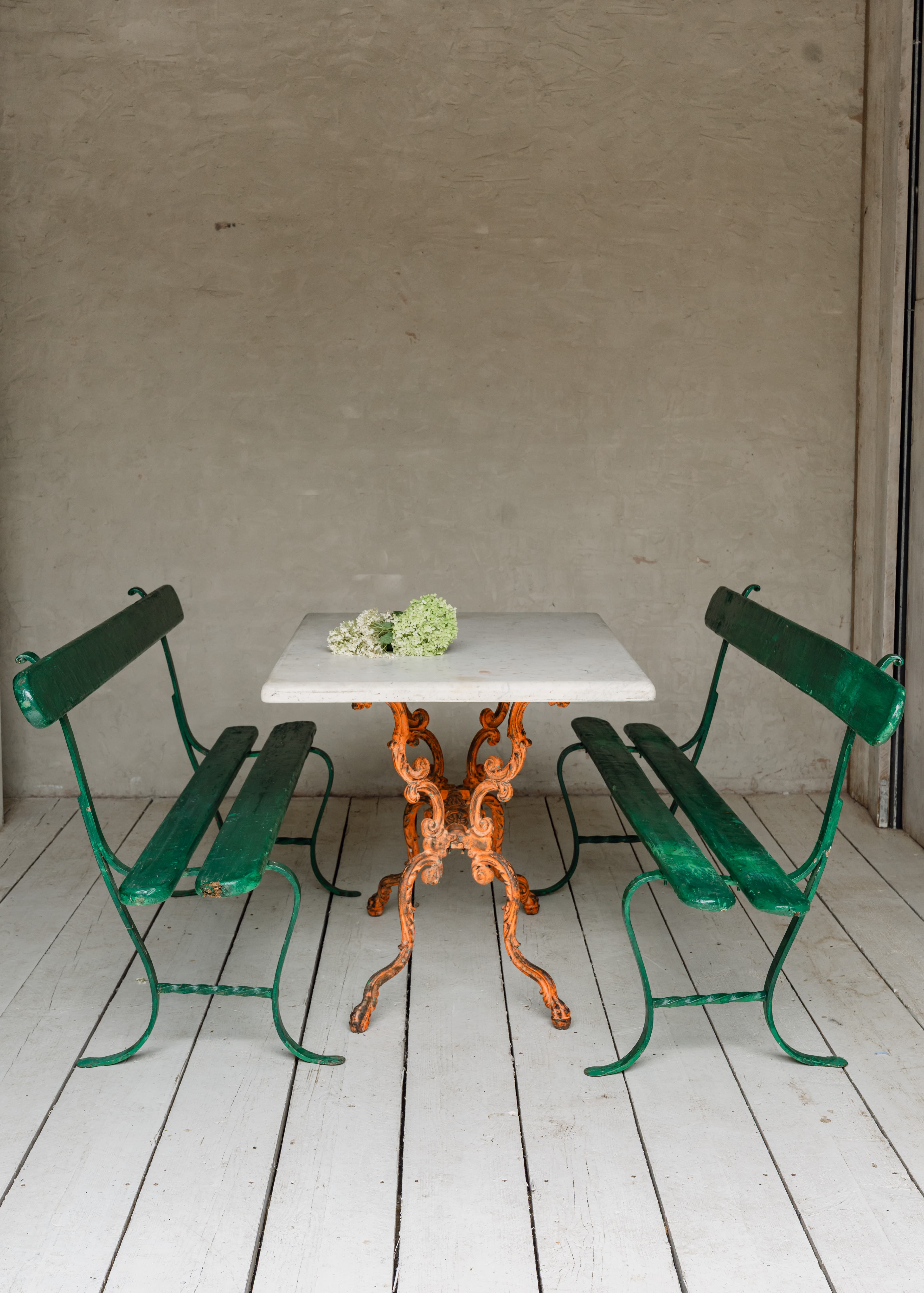 19th Century Italian Carrara Marble Table with Decorative Cast Iron Base