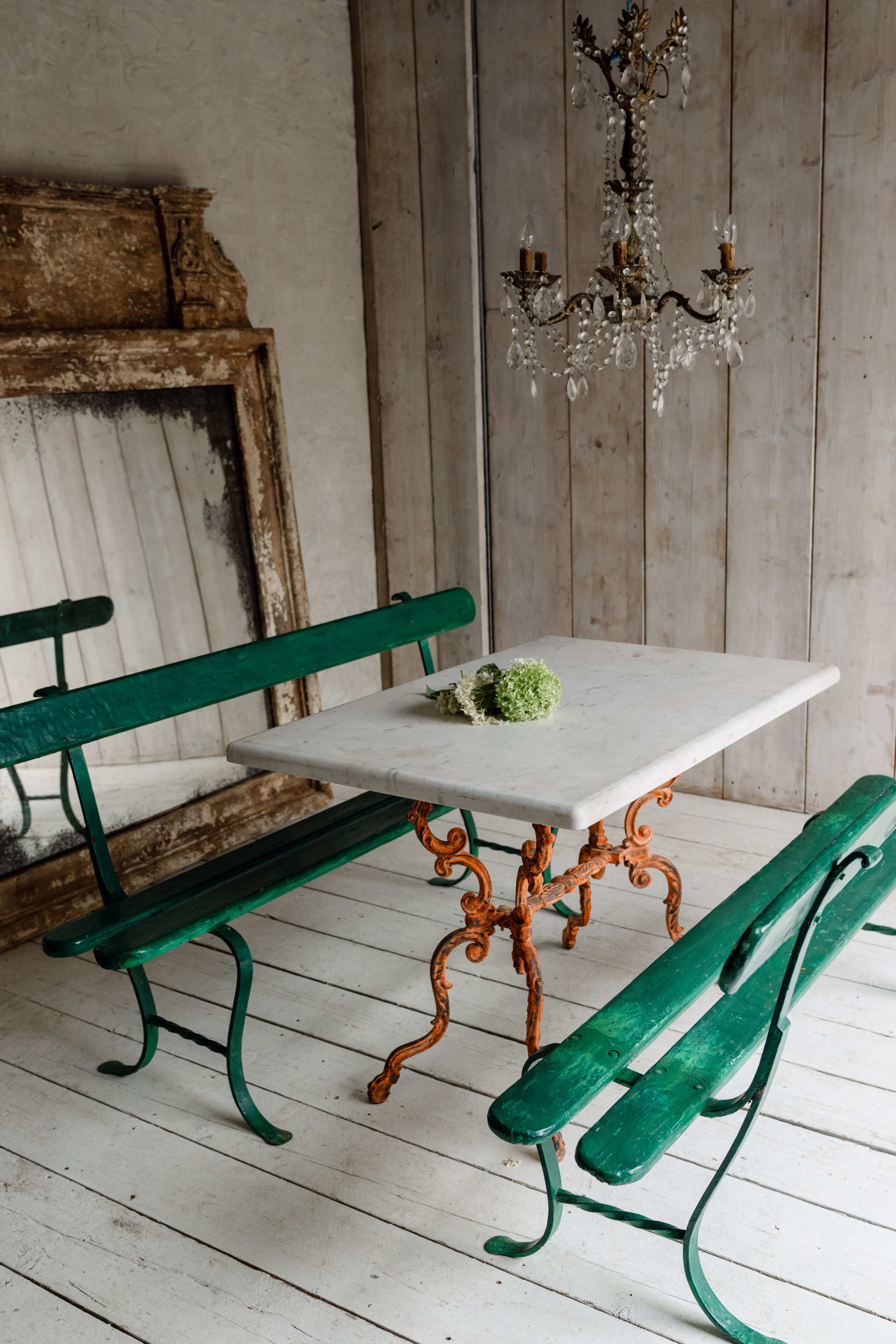 19th Century Italian Carrara Marble Table with Decorative Cast Iron Base
