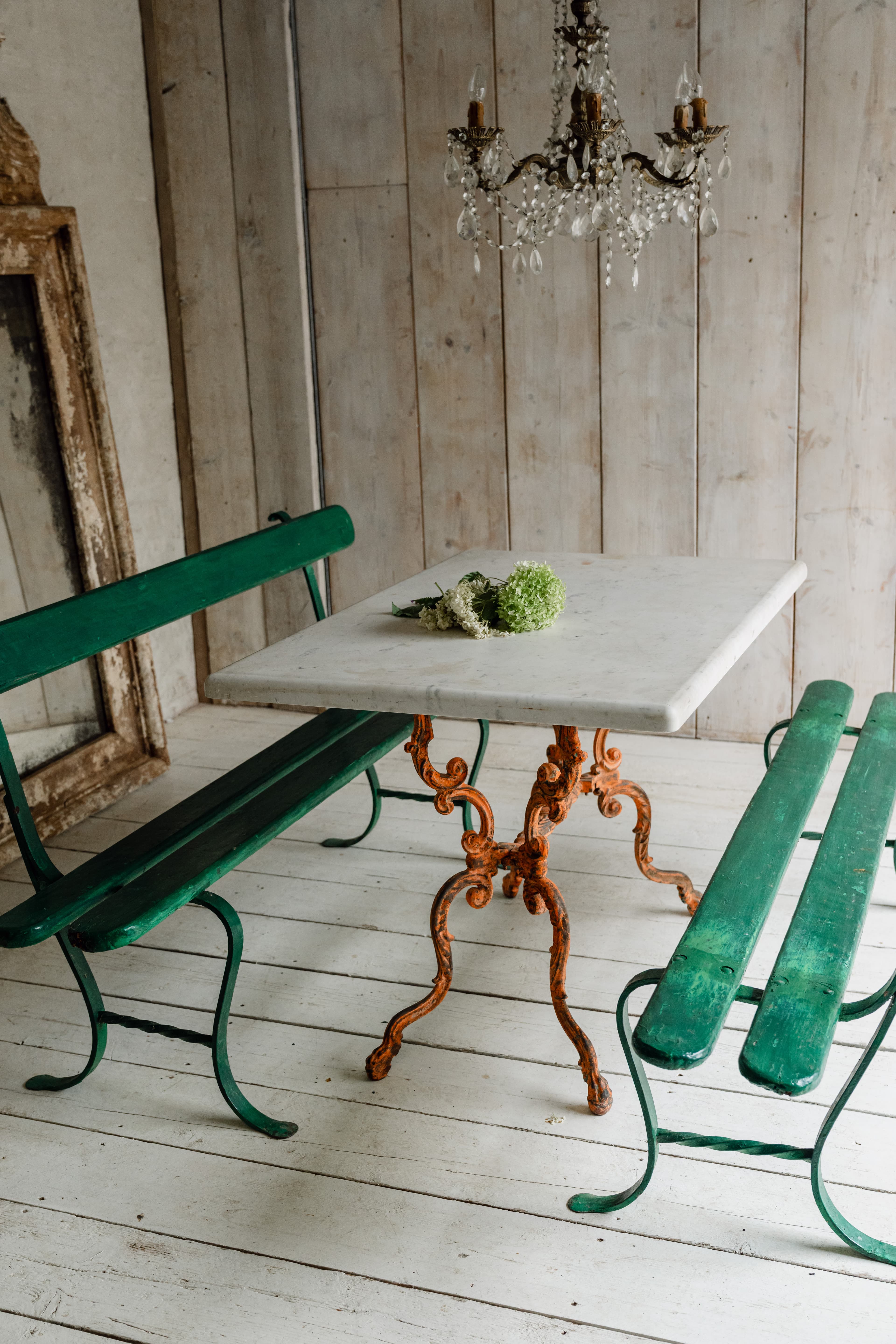 19th Century Italian Carrara Marble Table with Decorative Cast Iron Base