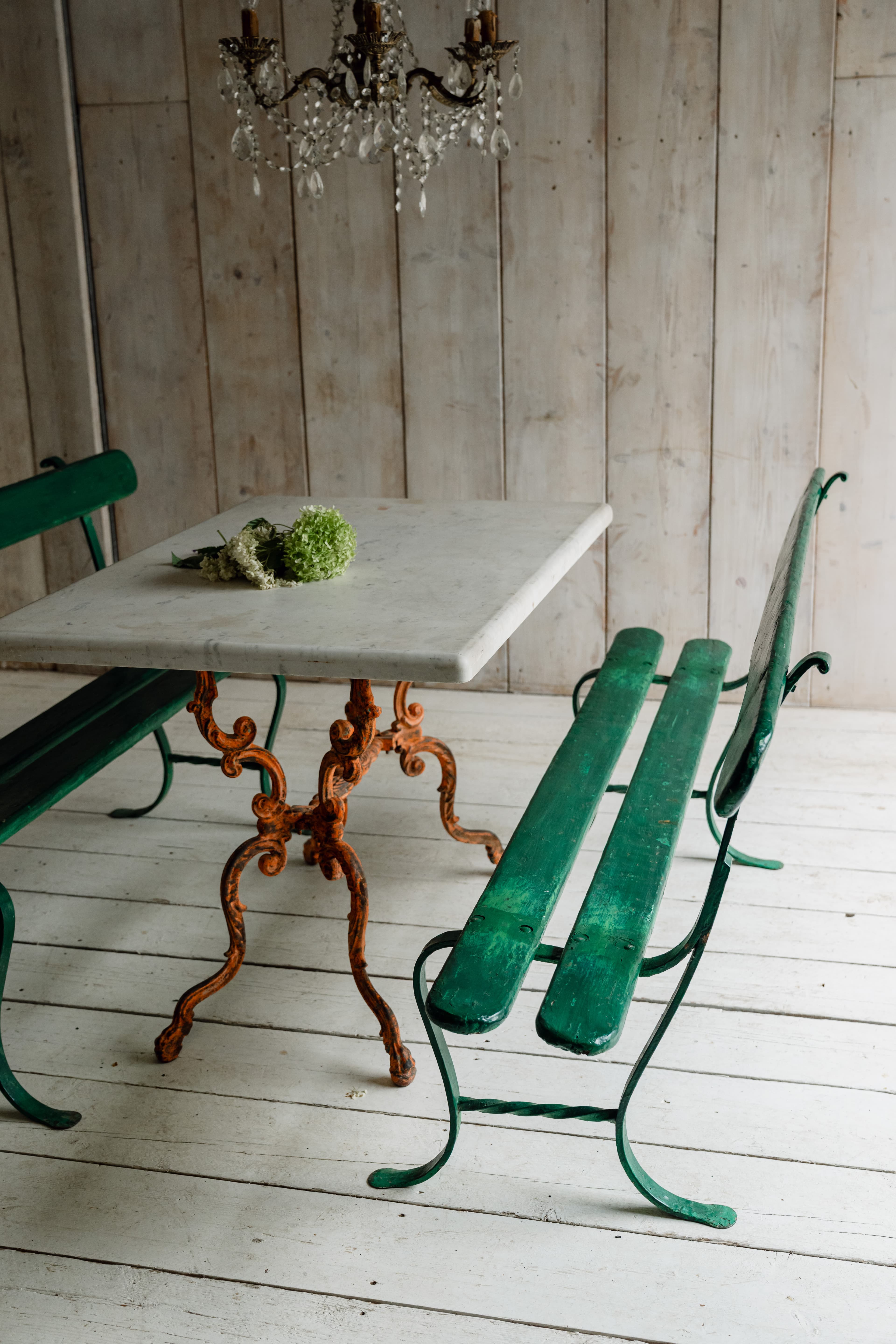 19th Century Italian Carrara Marble Table with Decorative Cast Iron Base