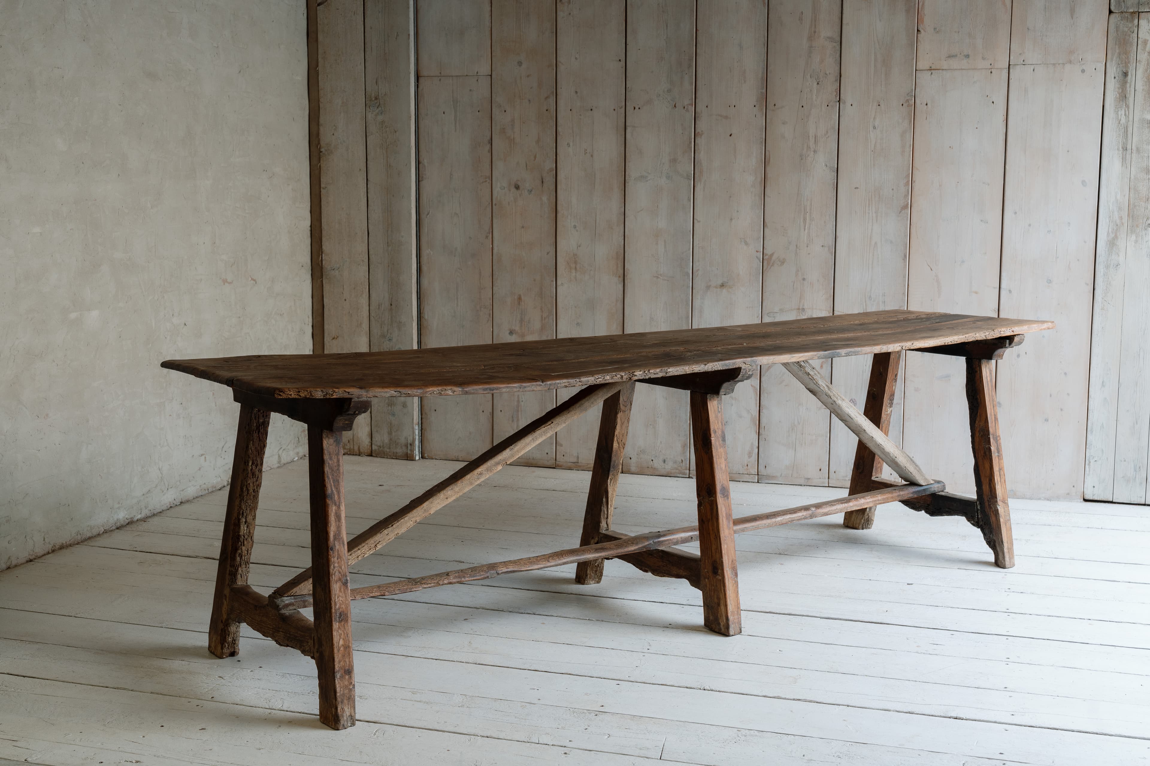 19th Century Catalan Pyrenean Pitch Pine Trestle Table