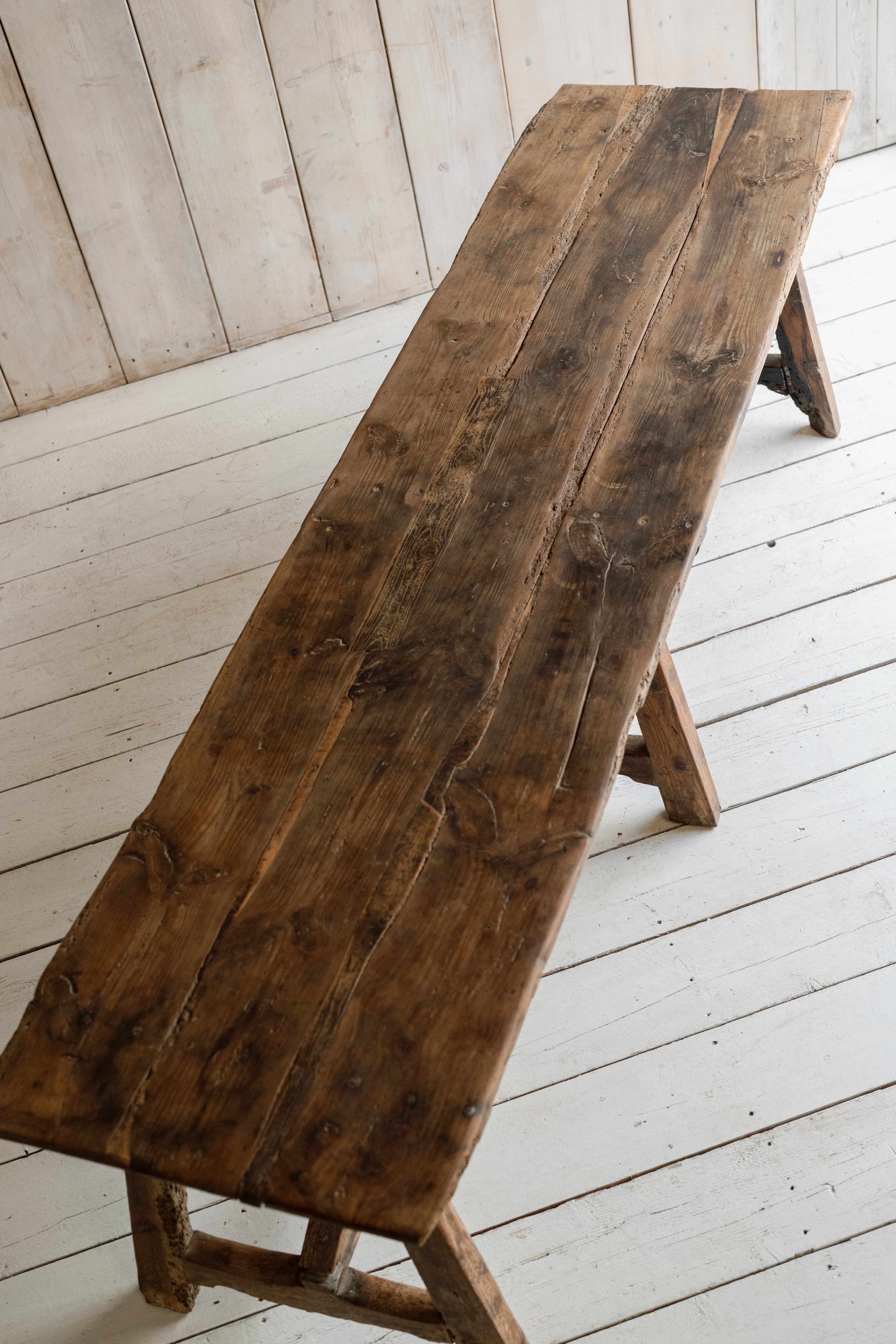 19th Century Catalan Pyrenean Pitch Pine Trestle Table
