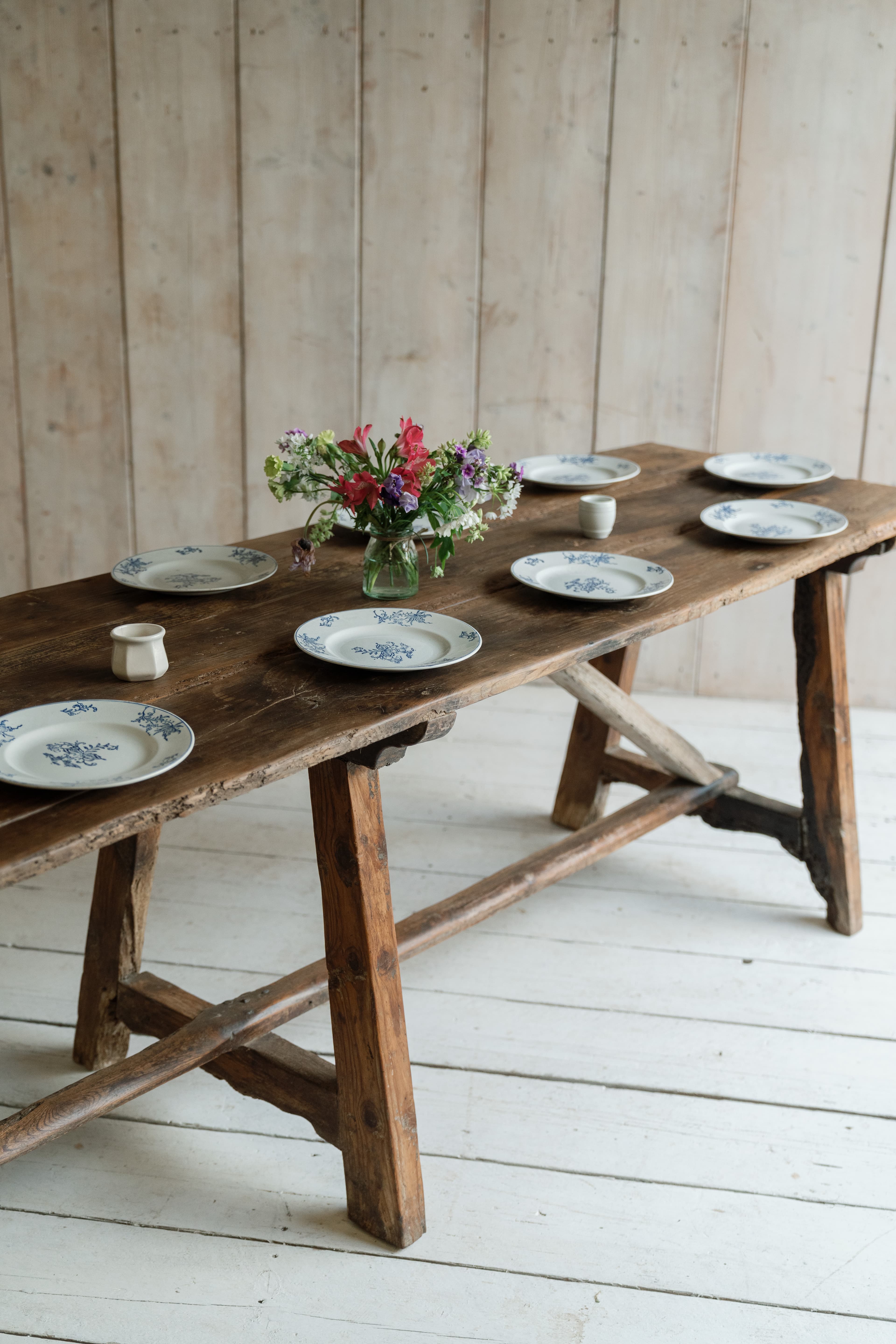 19th Century Catalan Pyrenean Pitch Pine Trestle Table