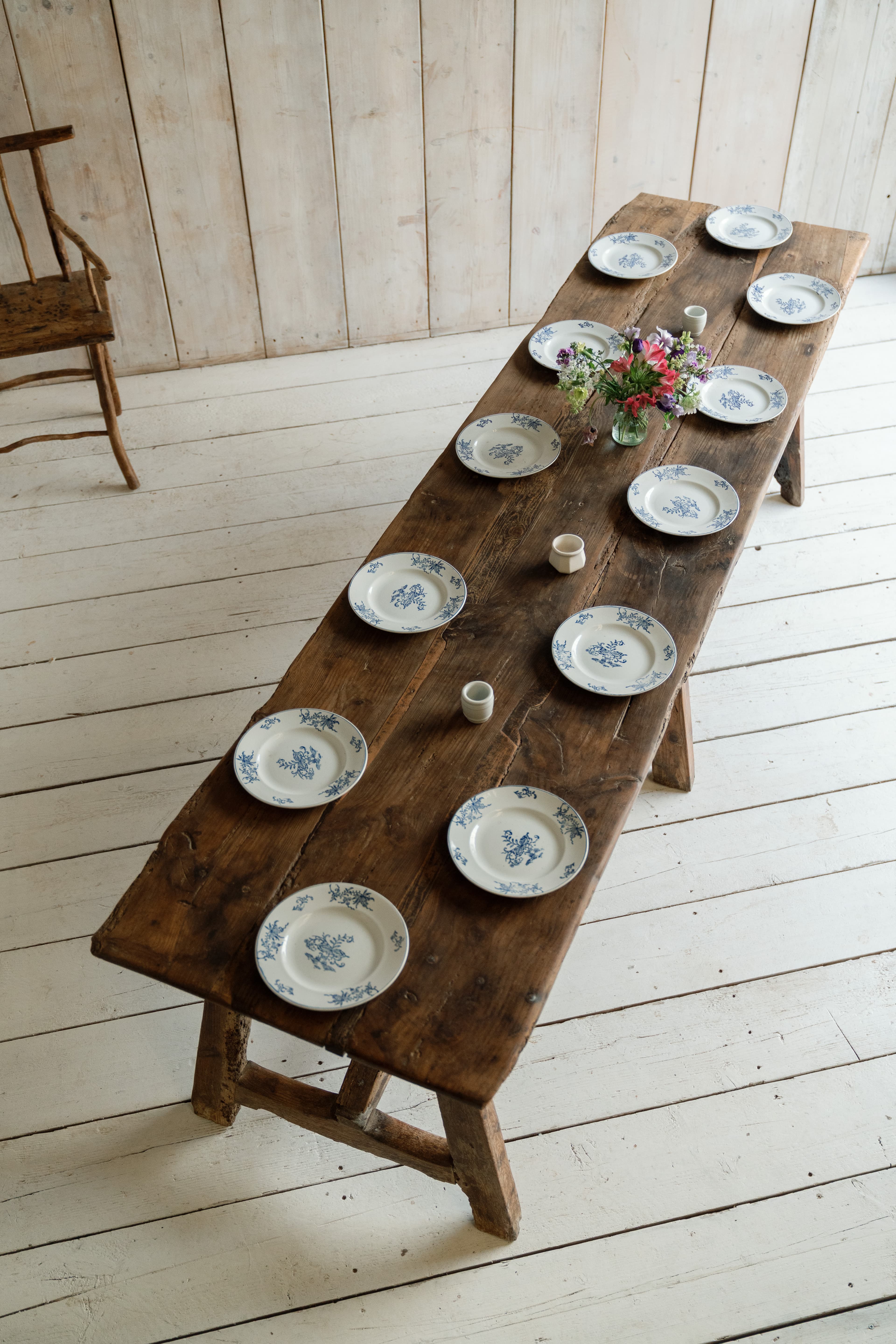 19th Century Catalan Pyrenean Pitch Pine Trestle Table