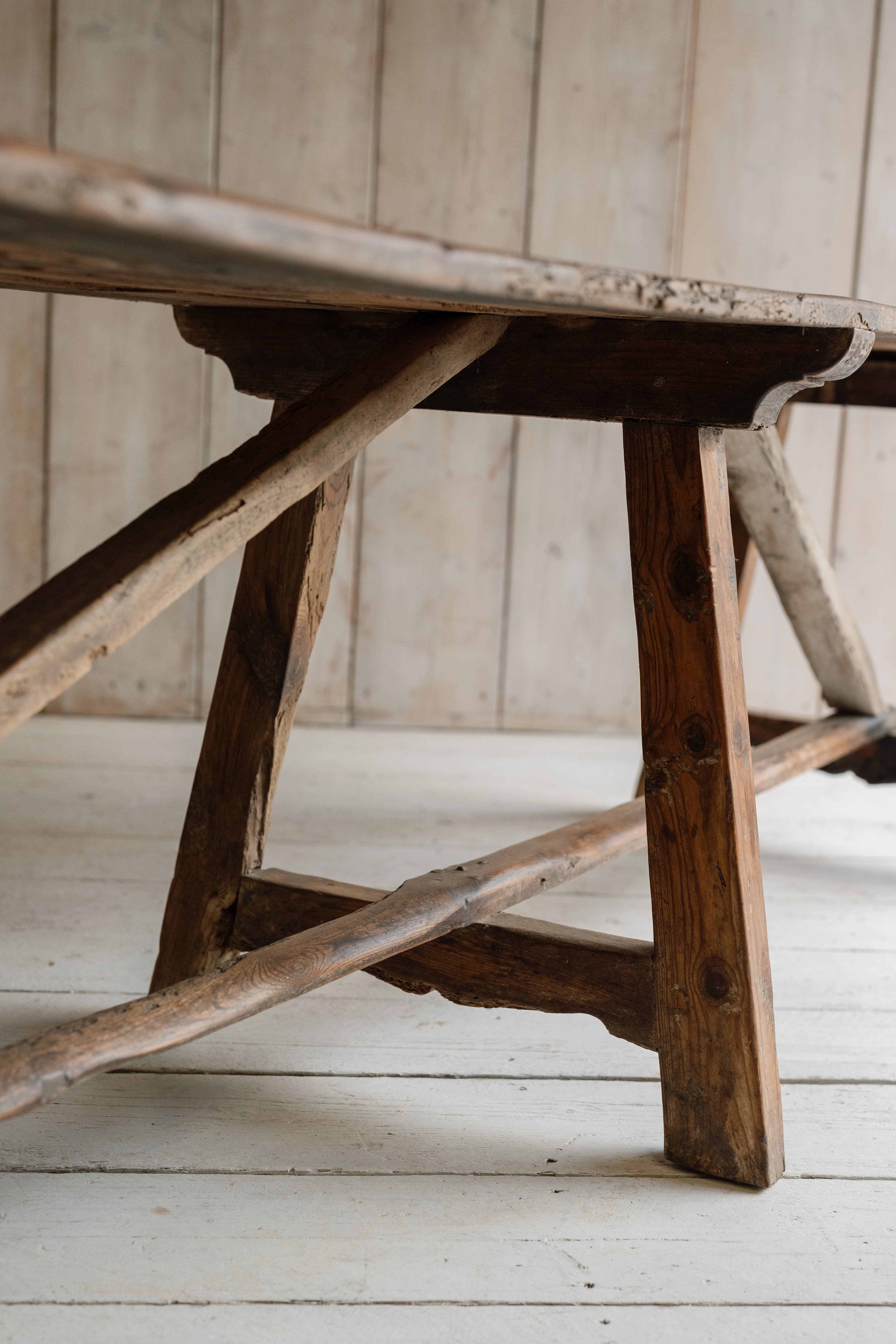 19th Century Catalan Pyrenean Pitch Pine Trestle Table