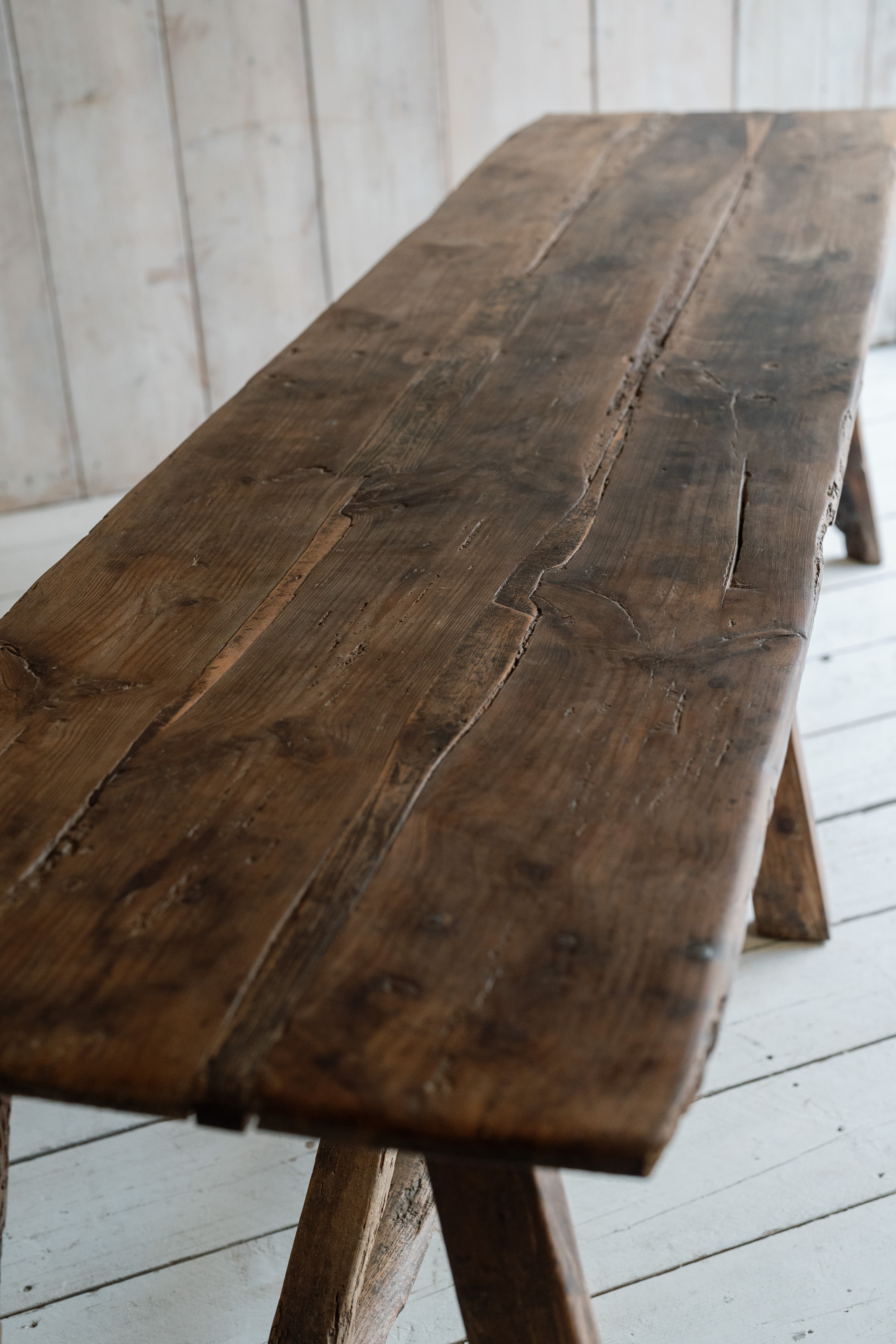 19th Century Catalan Pyrenean Pitch Pine Trestle Table