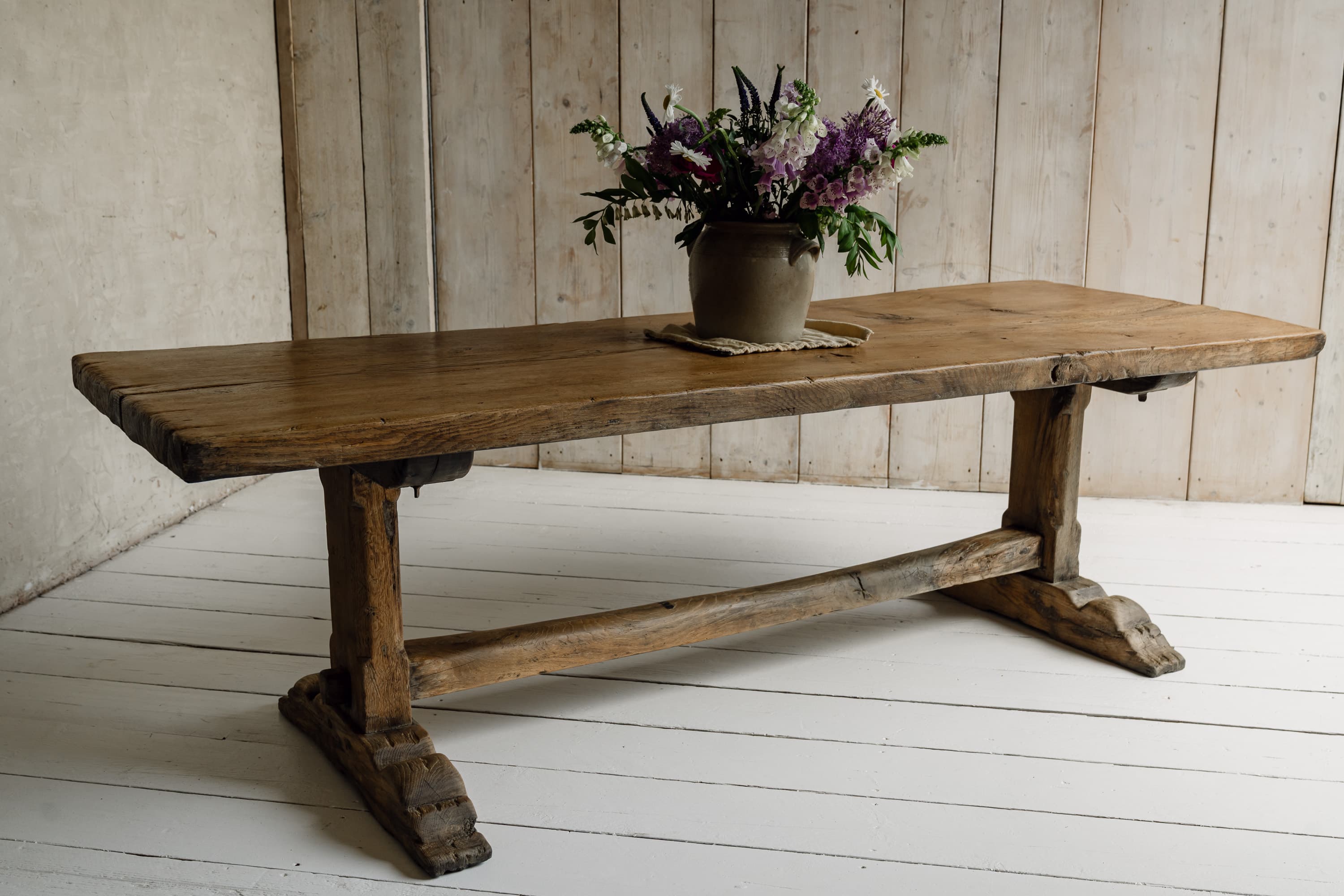 Rare Italian Monoxyl Oak Table, 18th Century