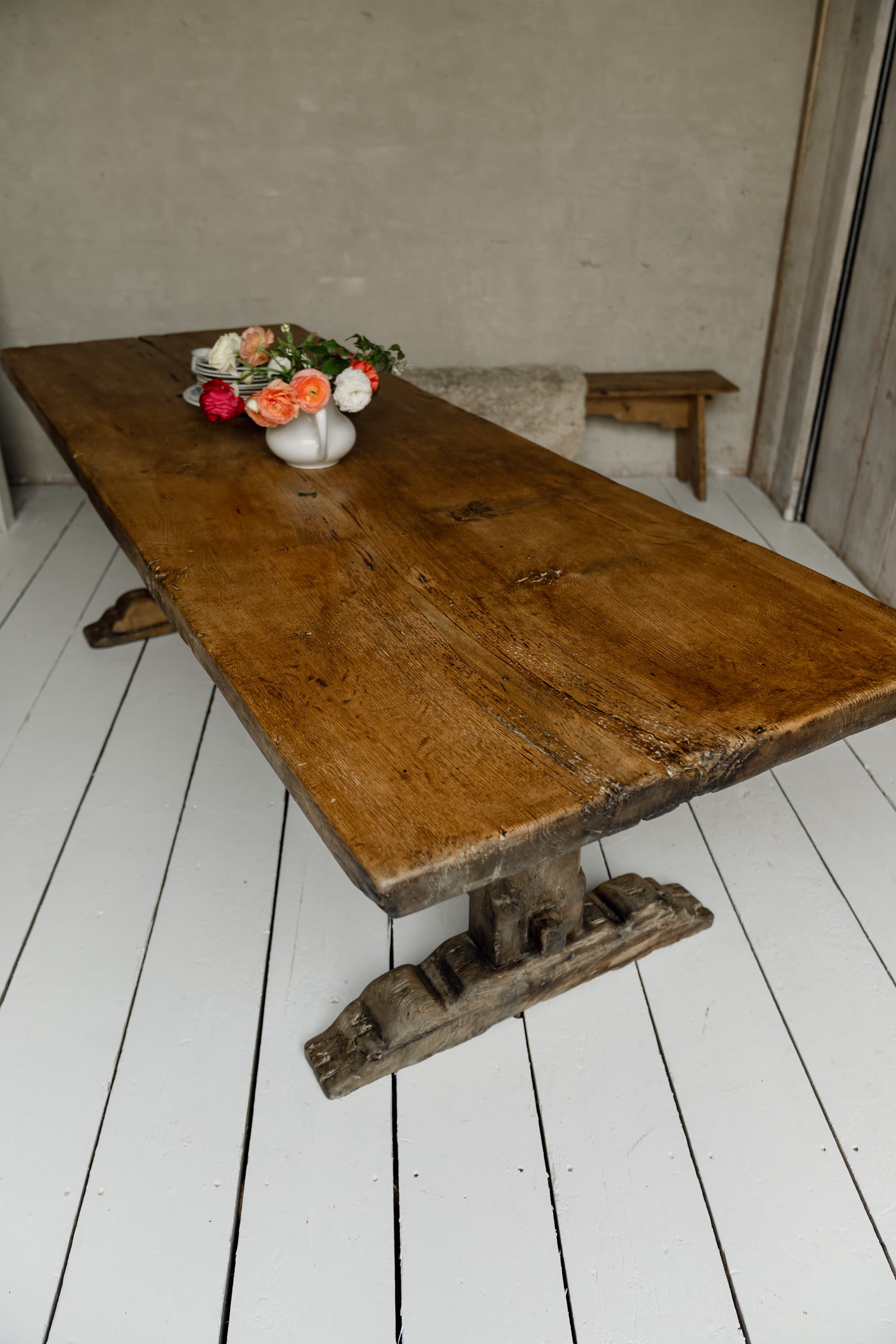 Rare Italian Monoxyl Oak Table, 18th Century