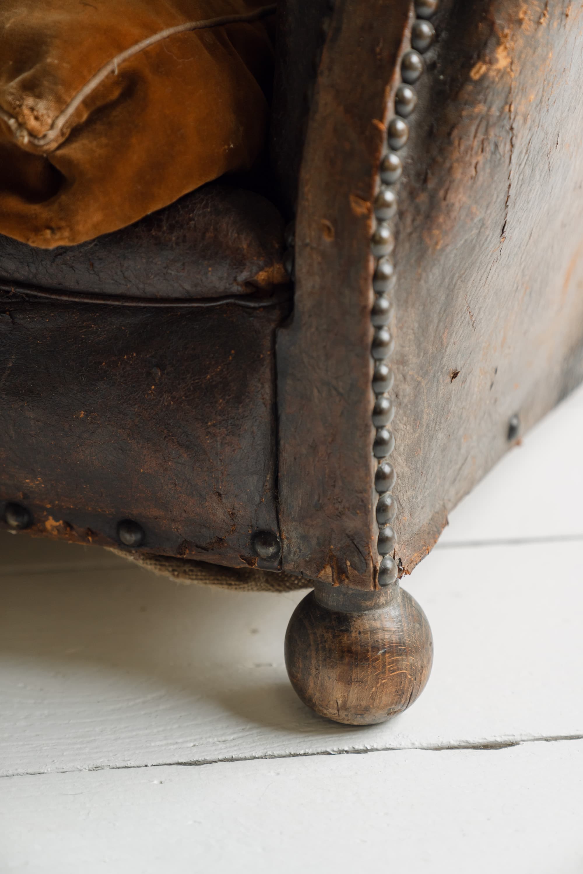 Completely Original English Country House Leather Armchair, c.1900