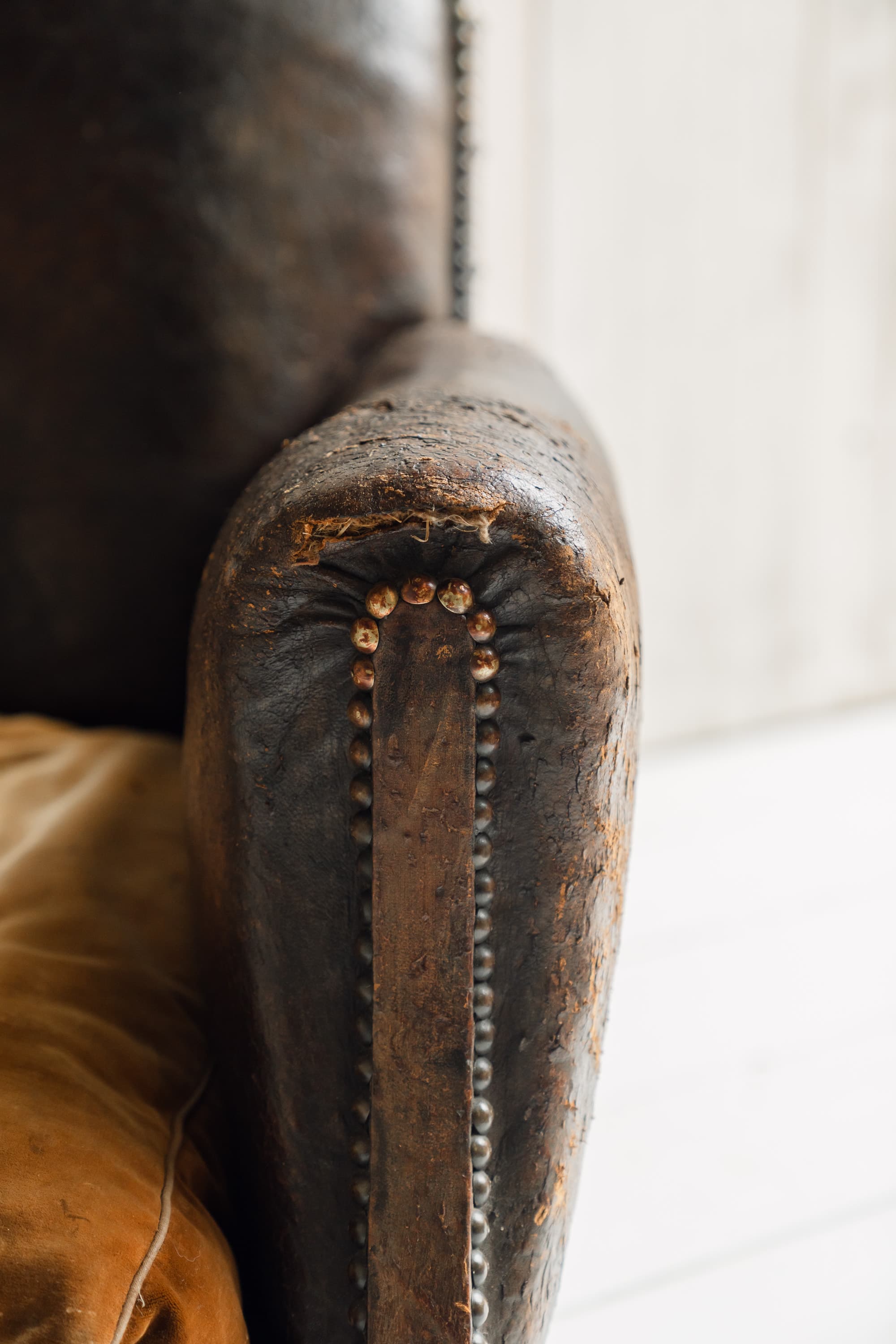 Completely Original English Country House Leather Armchair, c.1900