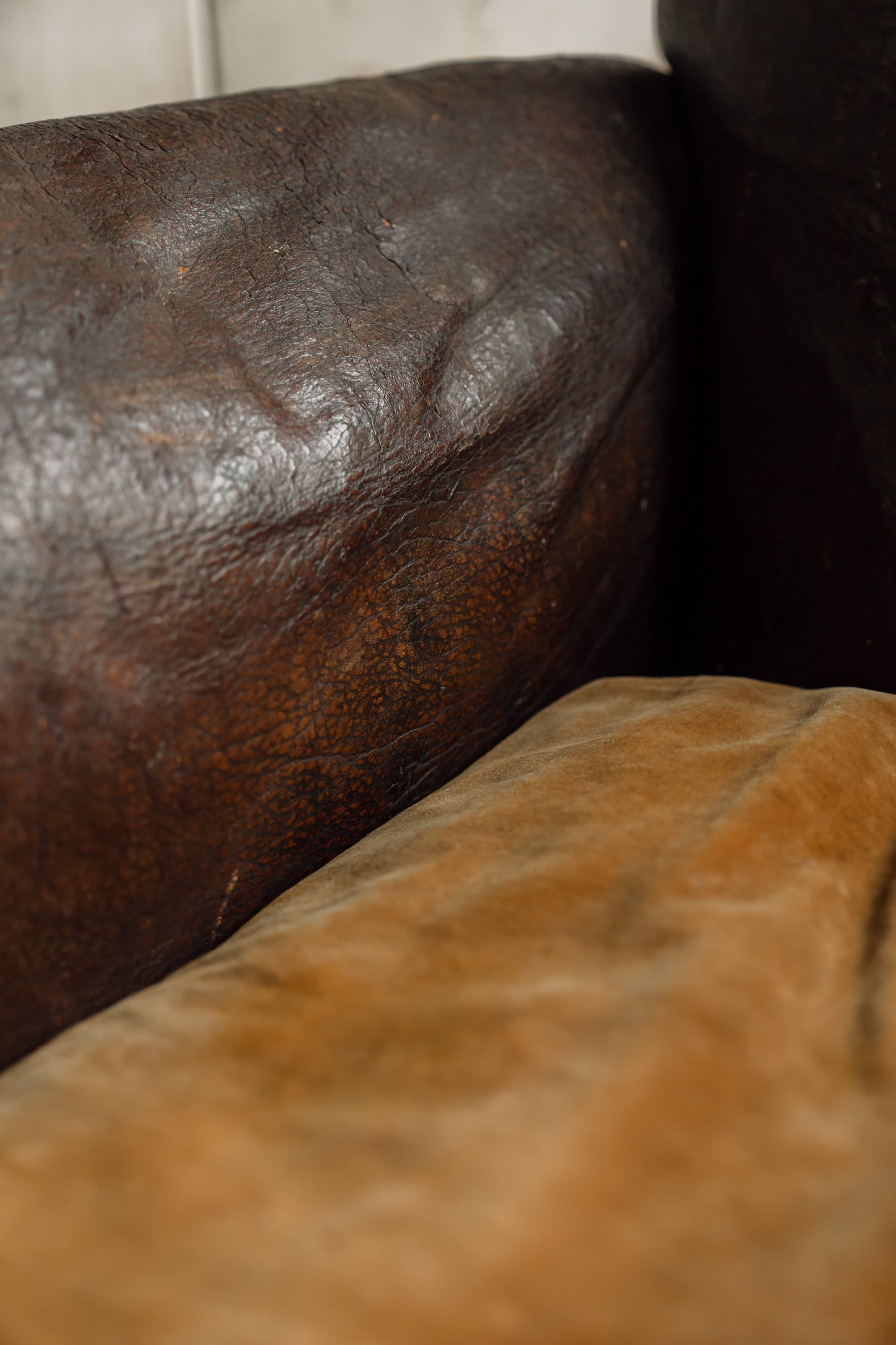 Completely Original English Country House Leather Armchair, c.1900