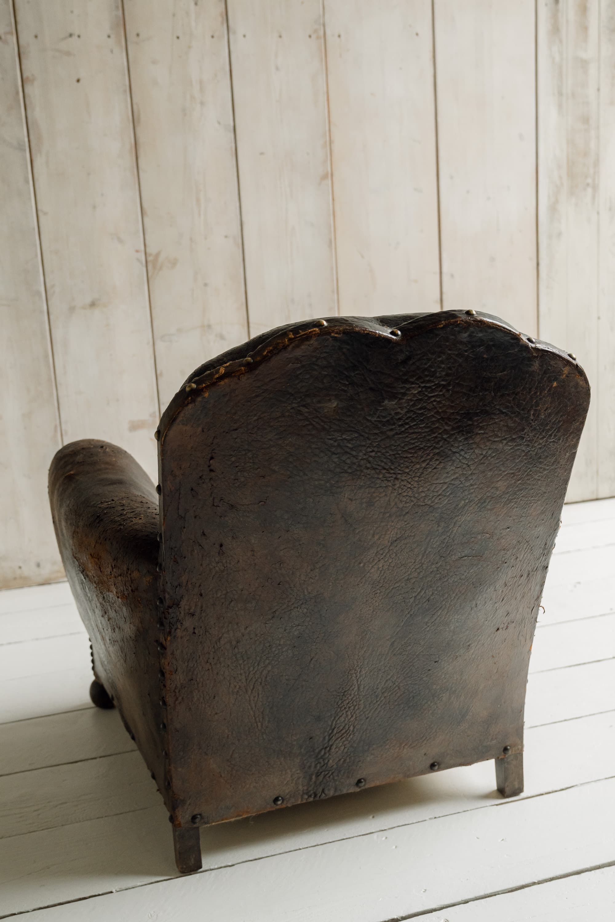 Completely Original English Country House Leather Armchair, c.1900