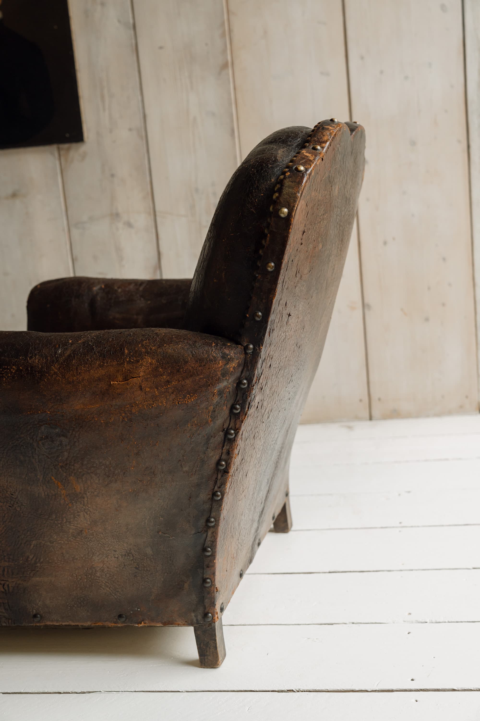 Completely Original English Country House Leather Armchair, c.1900