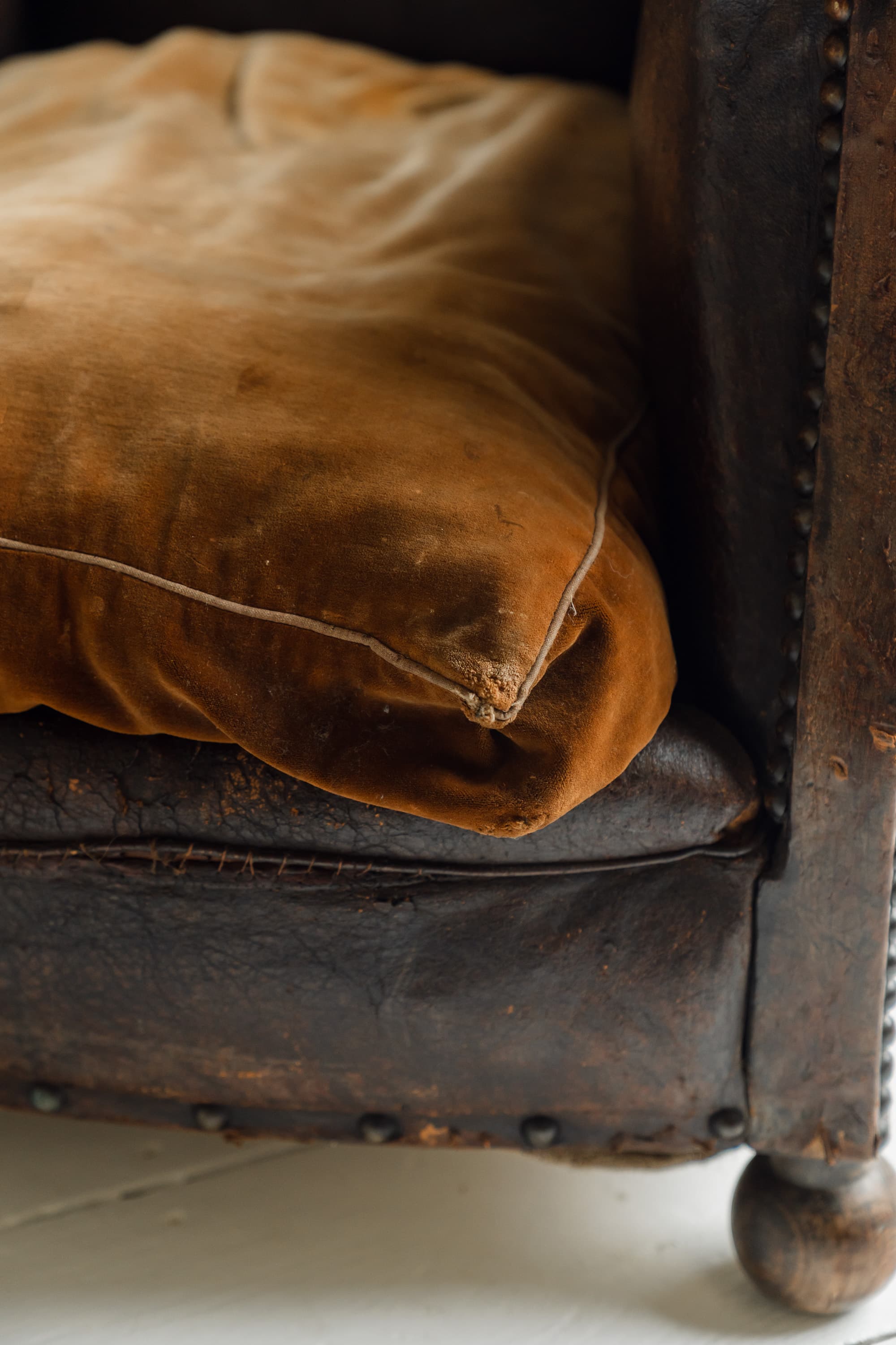 Completely Original English Country House Leather Armchair, c.1900