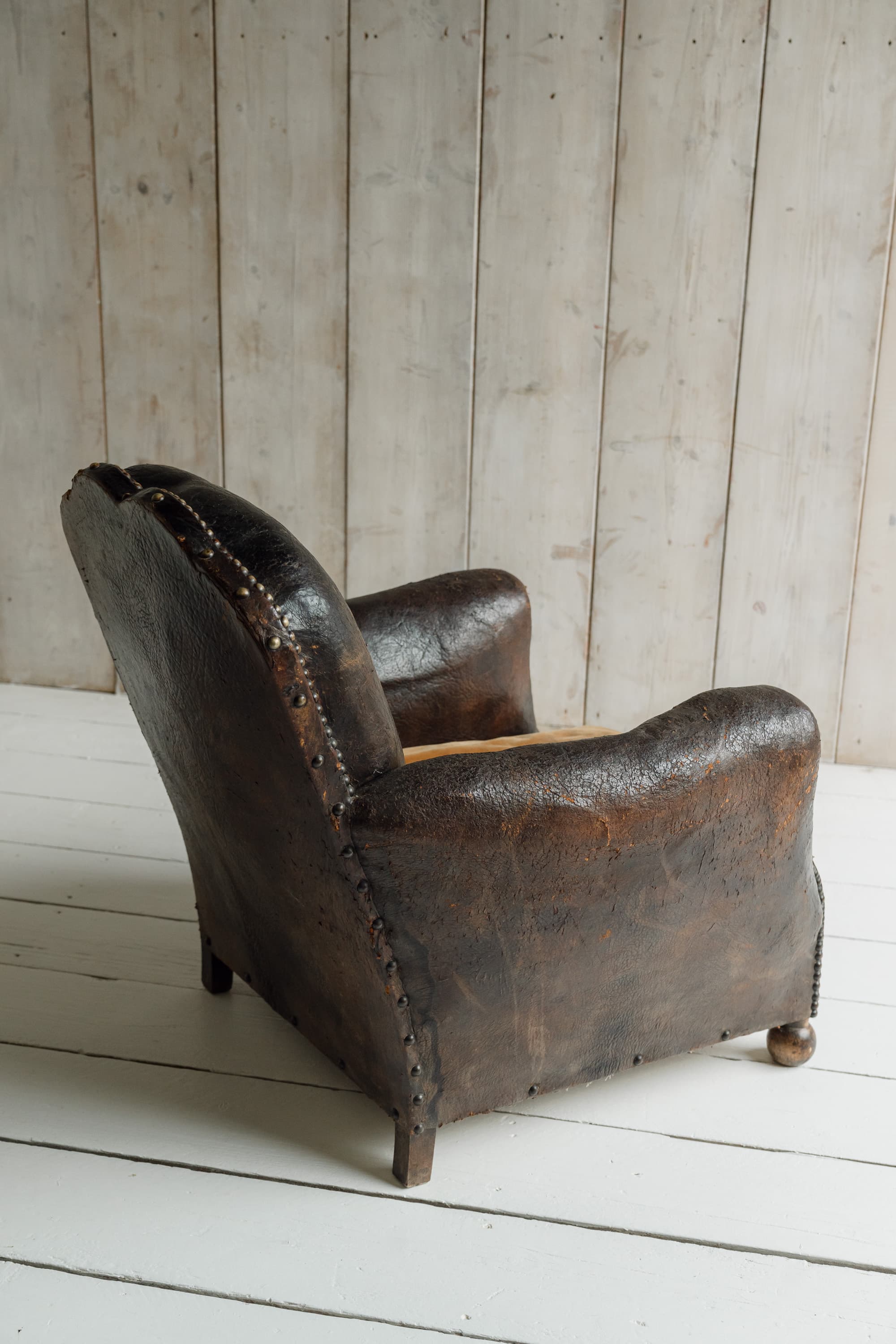 Completely Original English Country House Leather Armchair, c.1900